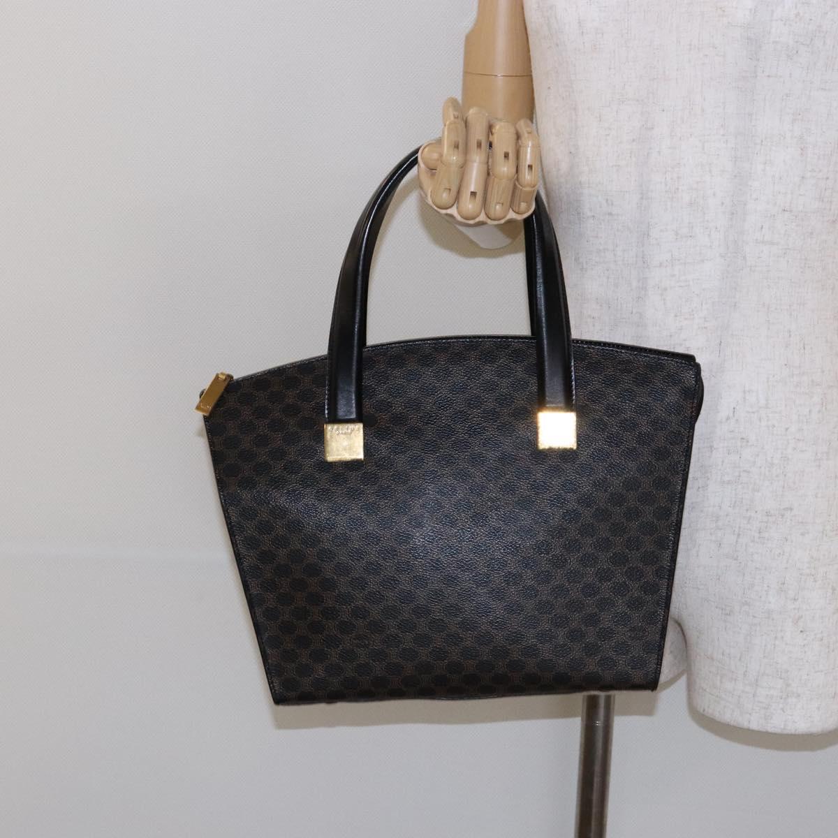 CELINE Macadam Canvas Hand Bag PVC Leather Black Gold Auth 138292