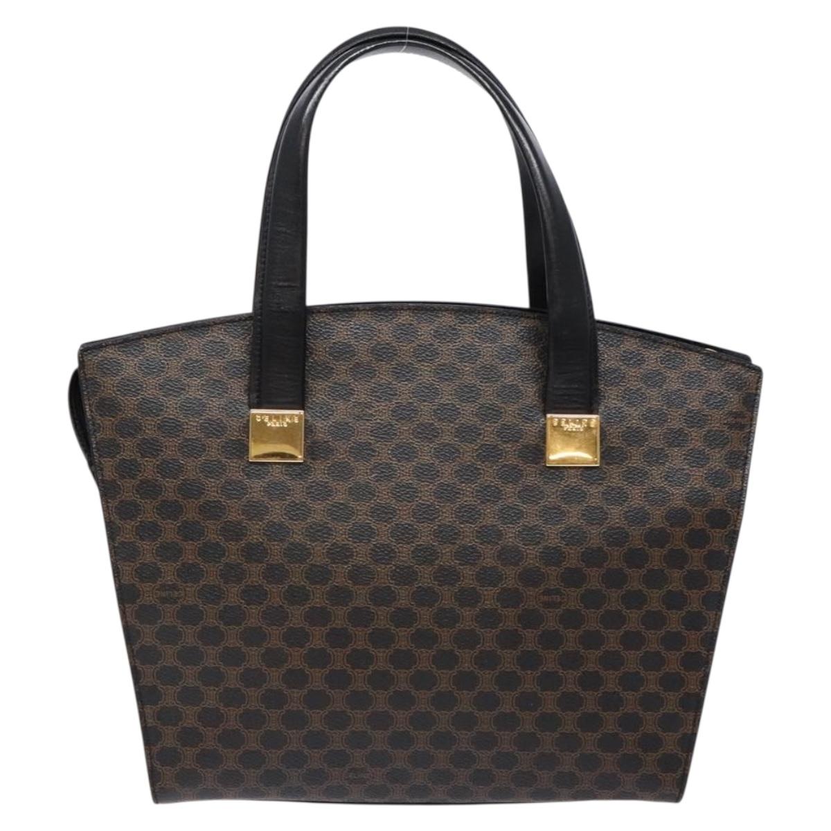 CELINE Macadam Canvas Hand Bag PVC Leather Black Gold Auth 138292