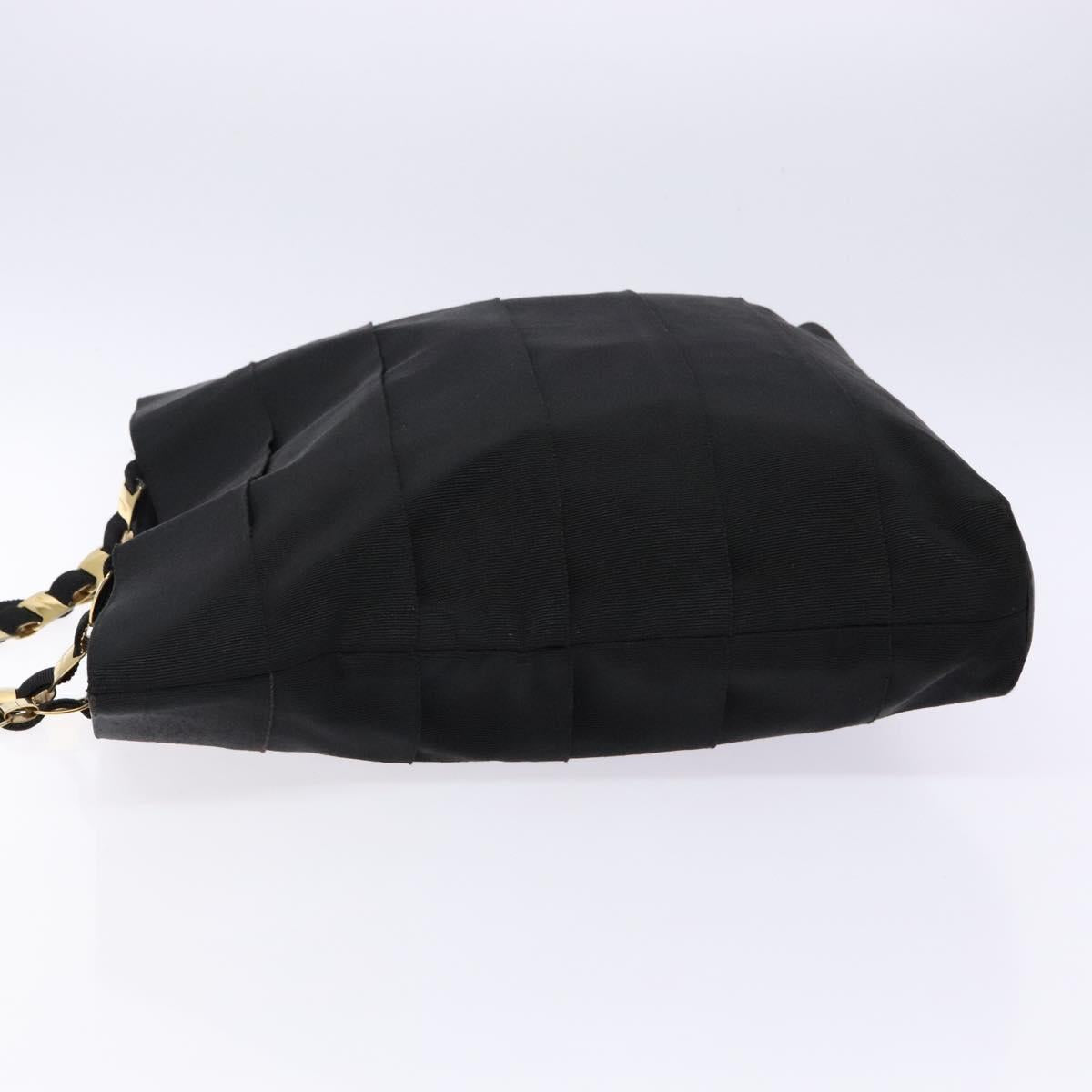 Salvatore Ferragamo Vala Chain Shoulder Bag Canvas Black Gold Auth 138299