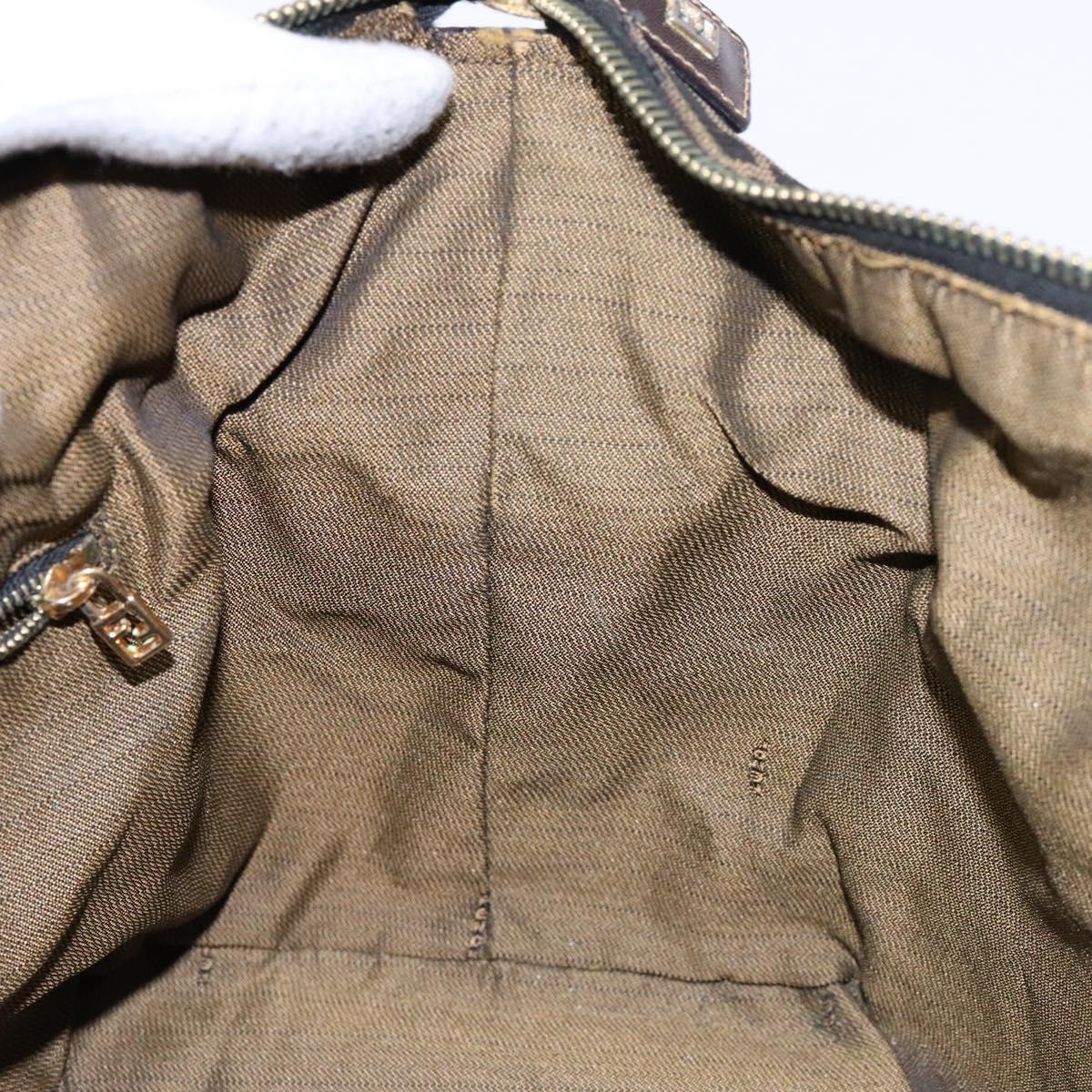 FENDI Zucca Canvas Vanity Pouch Brown Black gold Auth 138304