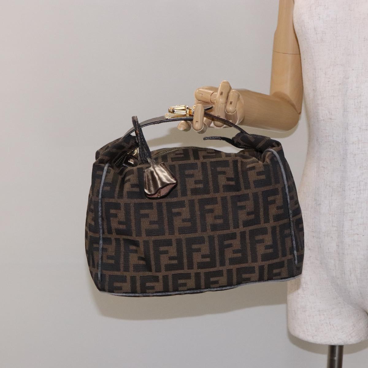 FENDI Zucca Canvas Vanity Pouch Brown Black gold Auth 138304