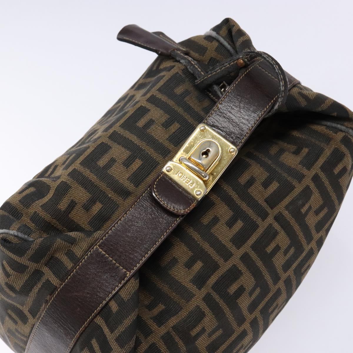 FENDI Zucca Canvas Vanity Pouch Brown Black gold Auth 138304