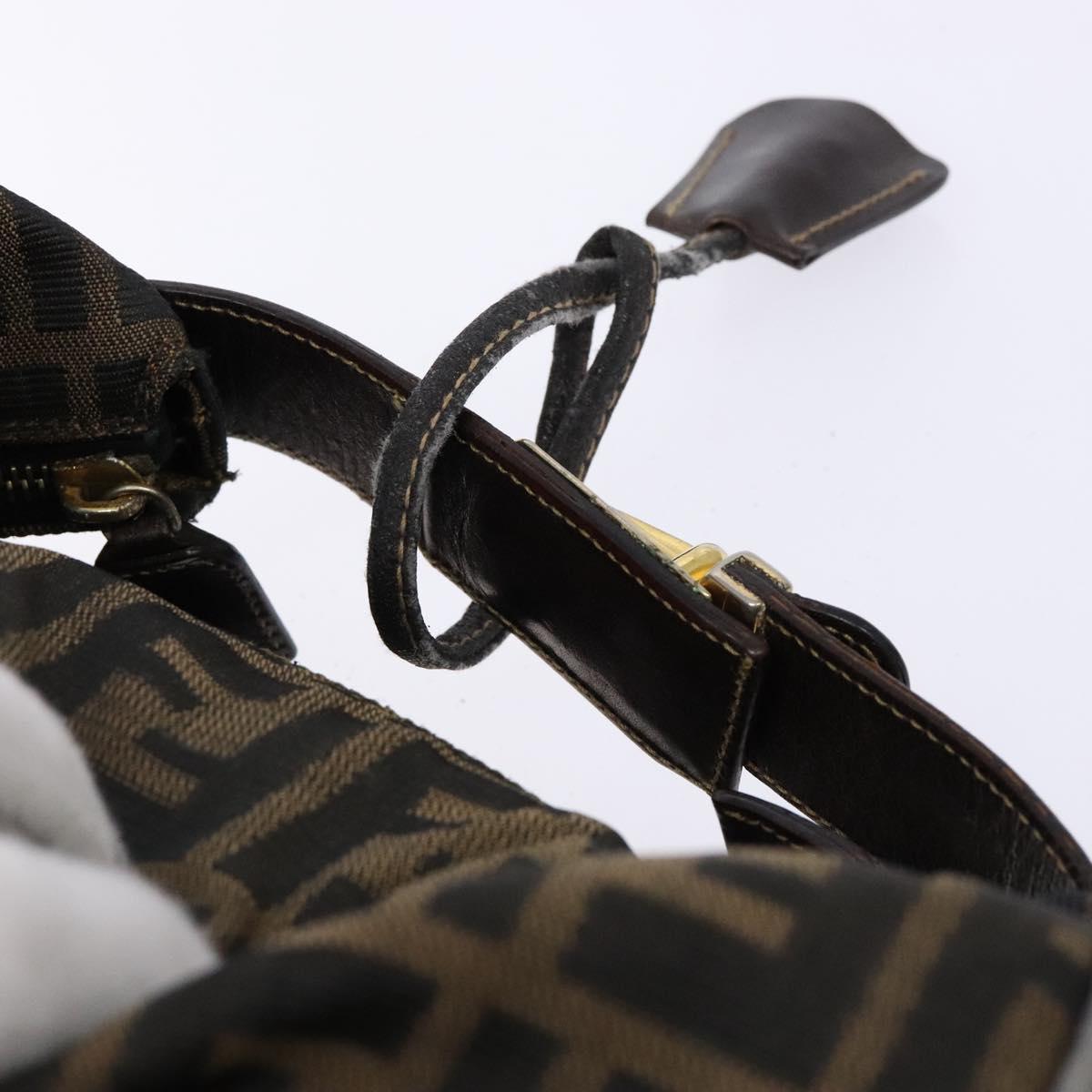 FENDI Zucca Canvas Vanity Pouch Brown Black gold Auth 138304