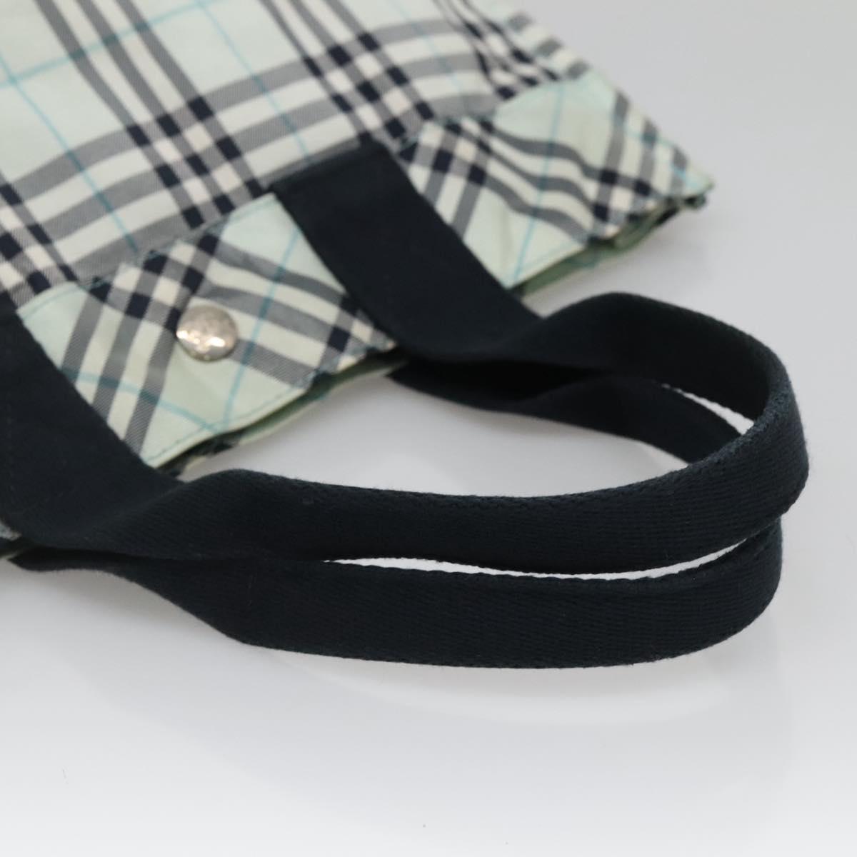 BURBERRY Nova Check Blue Label Hand Bag Nylon Light Blue Silver Auth 138310