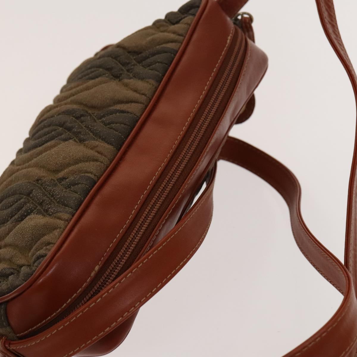 FENDI Pecan Canvas Shoulder Bag Coated Canvas Black Brown gold Auth 138323