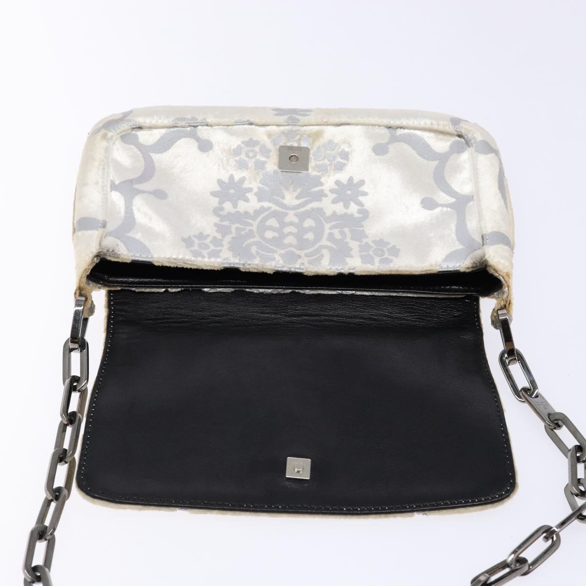 GUCCI Chain Shoulder Bag Velor White 007 2033 1705 Auth 138324