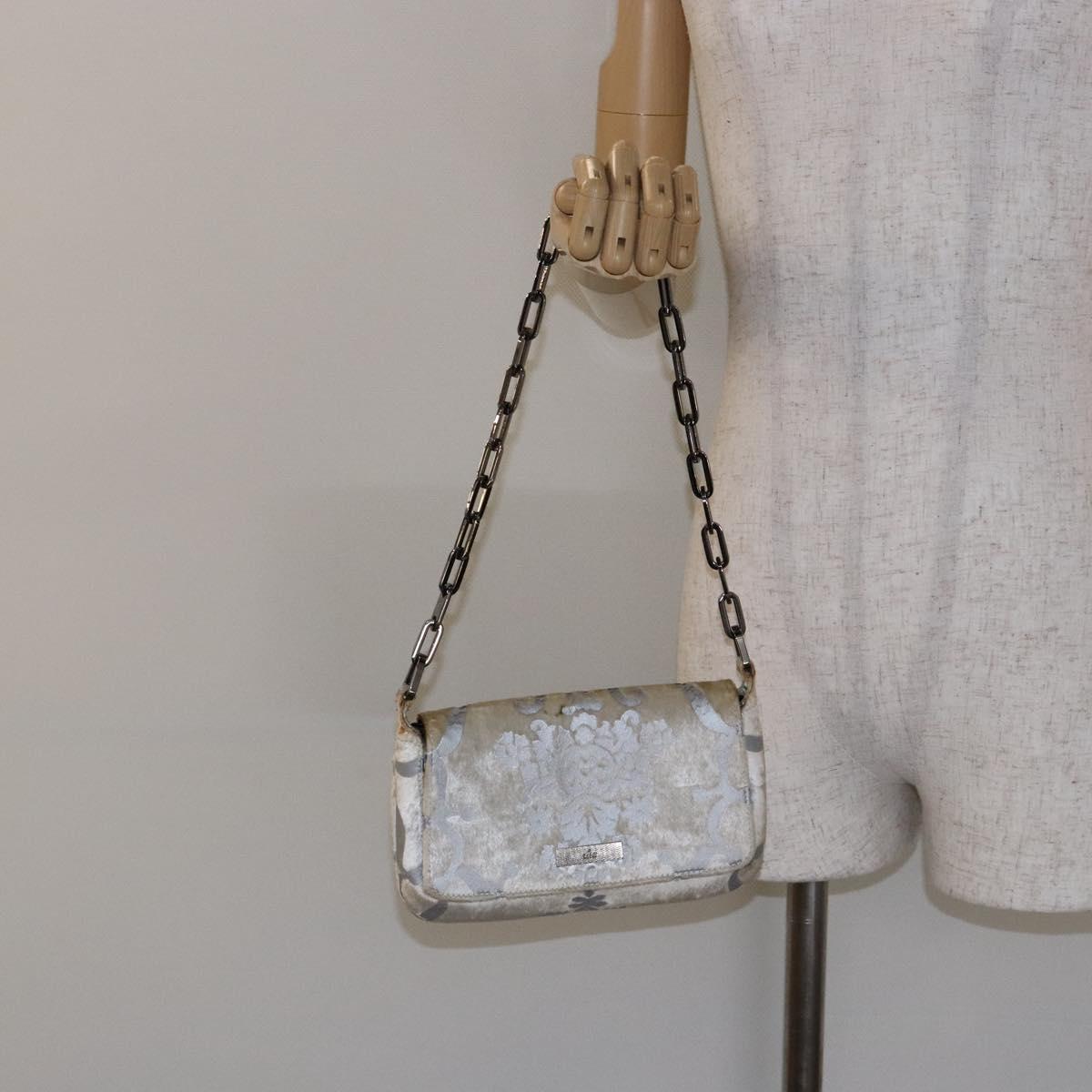 GUCCI Chain Shoulder Bag Velor White 007 2033 1705 Auth 138324