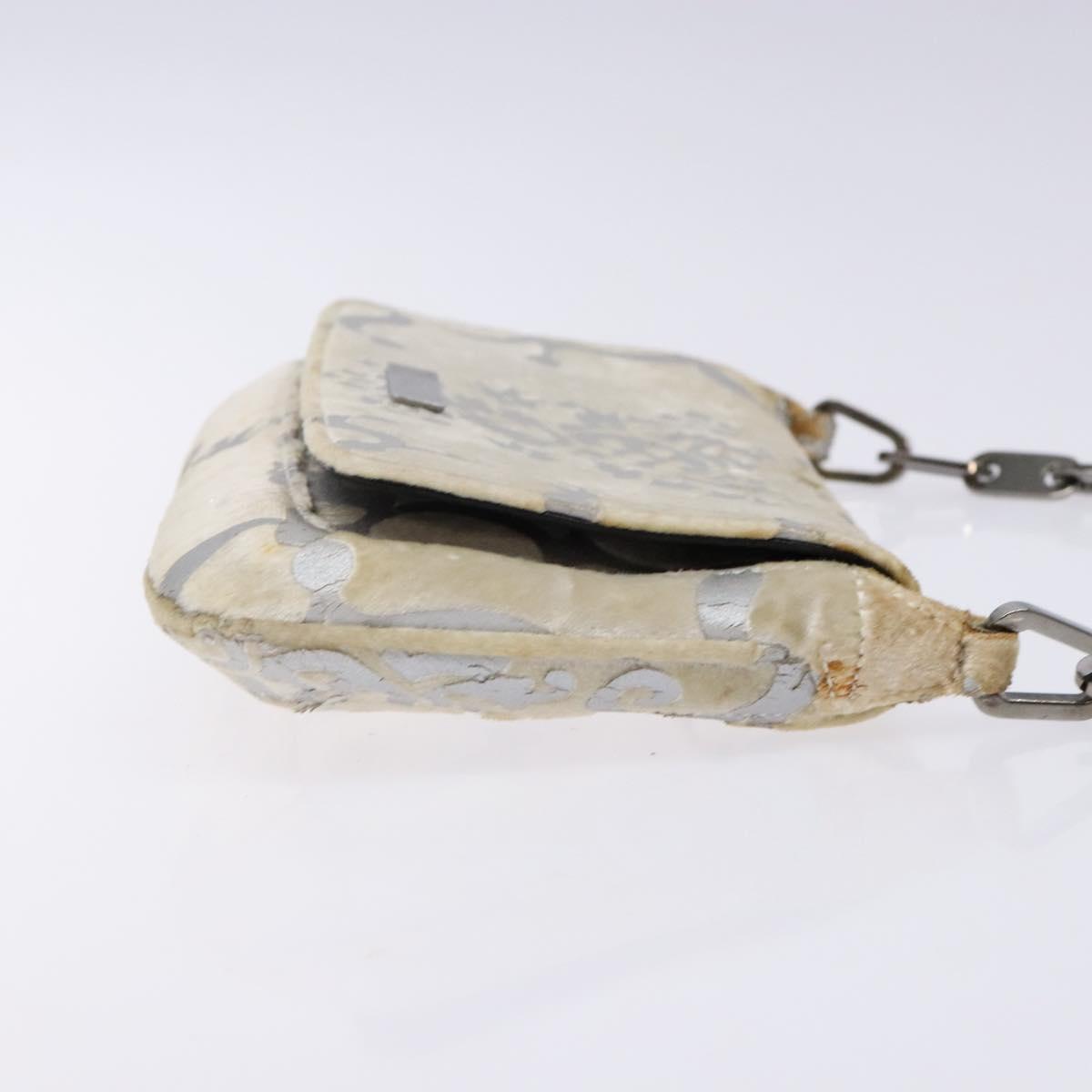 GUCCI Chain Shoulder Bag Velor White 007 2033 1705 Auth 138324