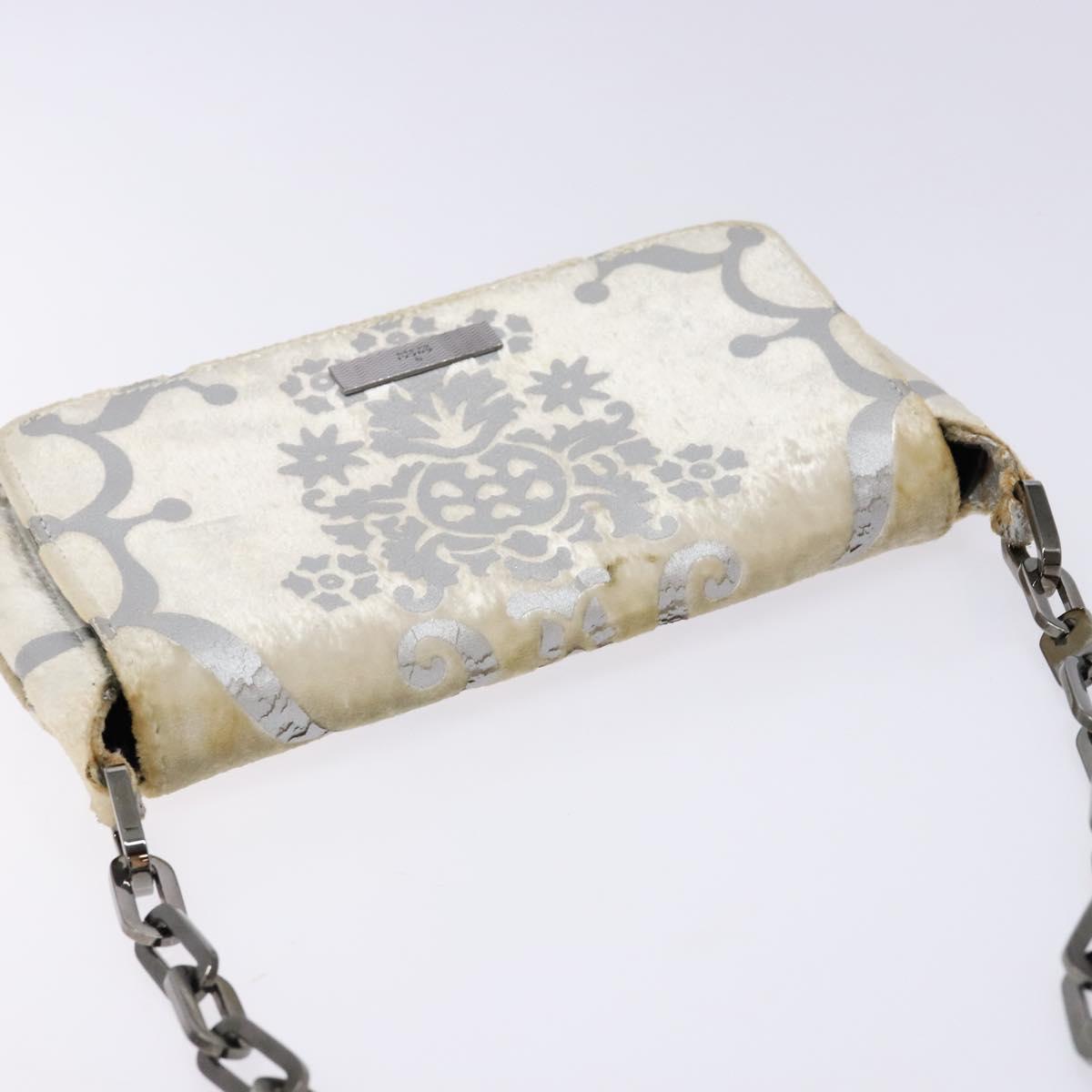 GUCCI Chain Shoulder Bag Velor White 007 2033 1705 Auth 138324