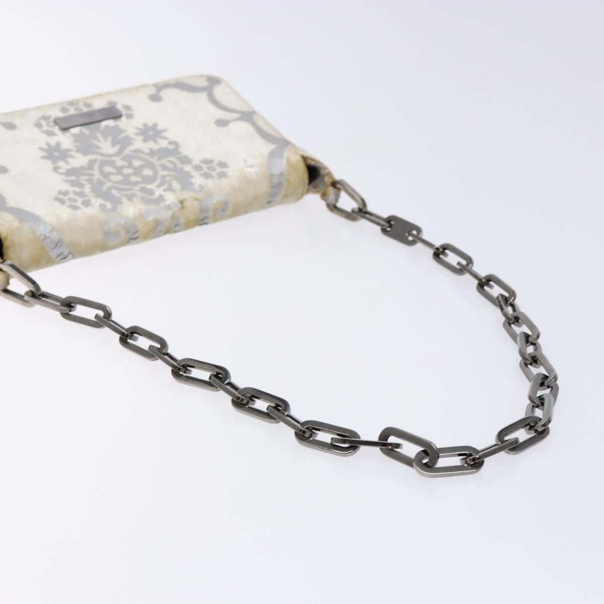 GUCCI Chain Shoulder Bag Velor White 007 2033 1705 Auth 138324