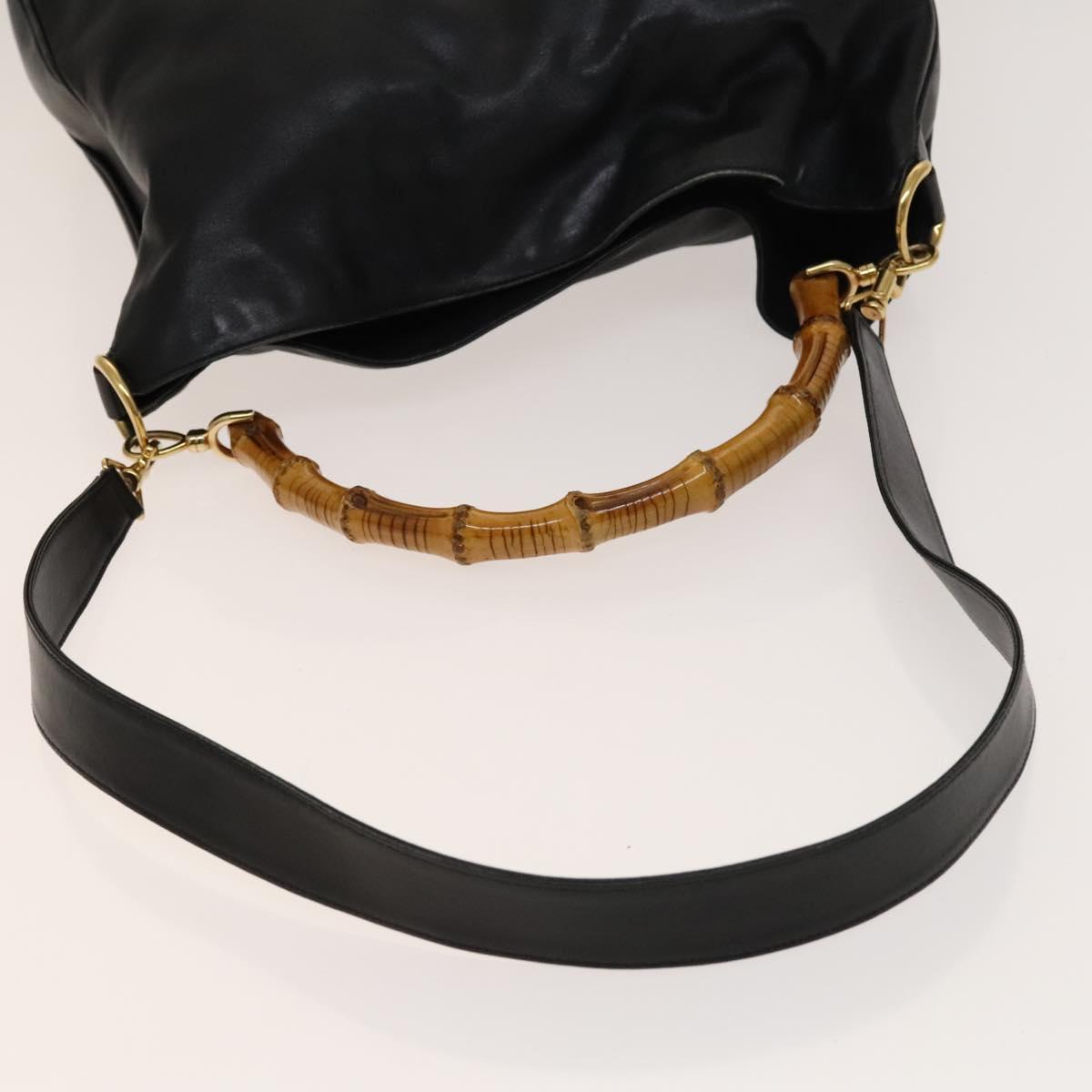 GUCCI Bamboo Shoulder Bag Leather 2way Black Gold 001 1577 Auth 138325