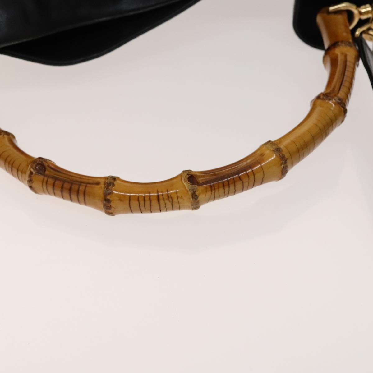 GUCCI Bamboo Shoulder Bag Leather 2way Black Gold 001 1577 Auth 138325