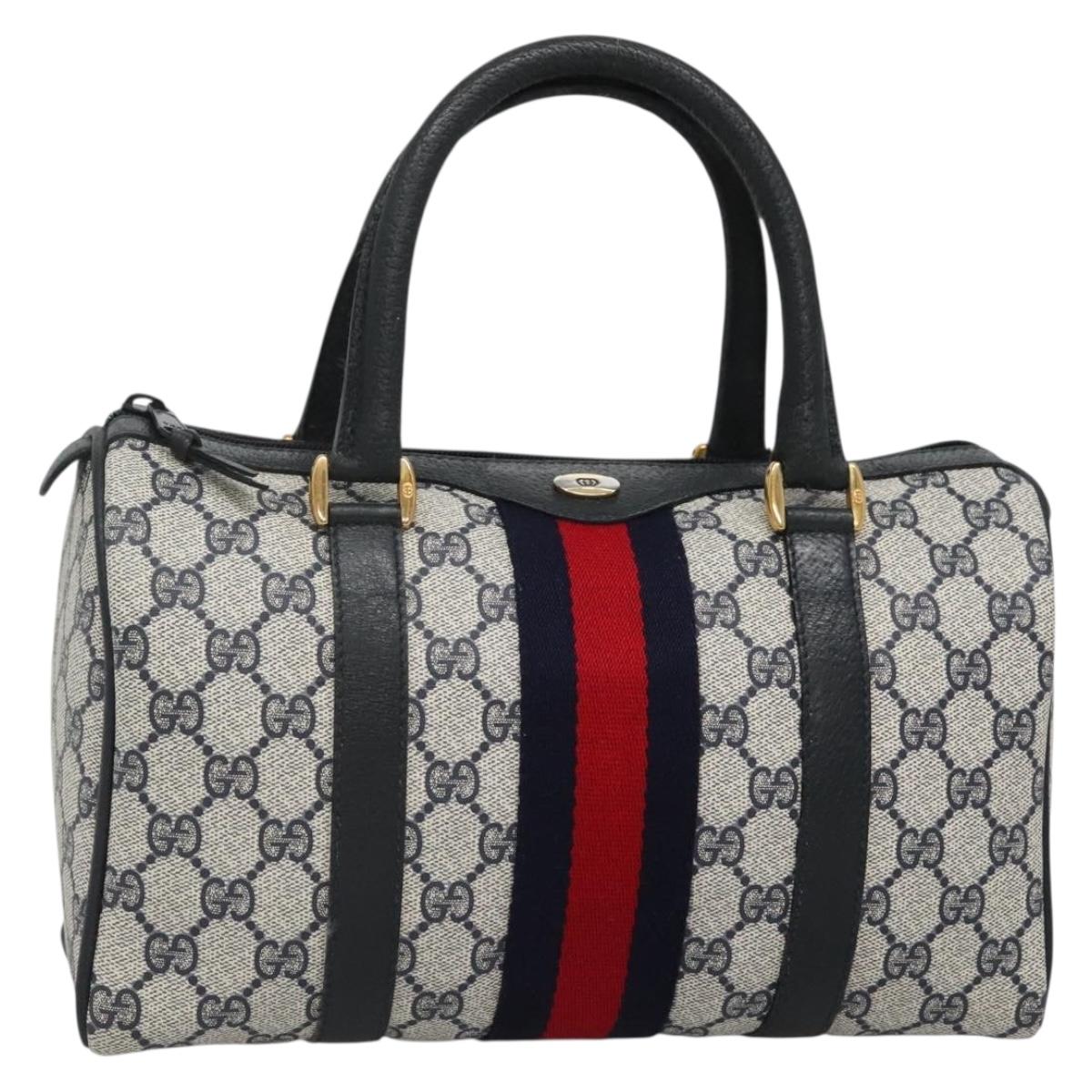 GUCCI GG Supreme Sherry Line Boston Bag PVC Navy Red gold 69 02 006 Auth 138326
