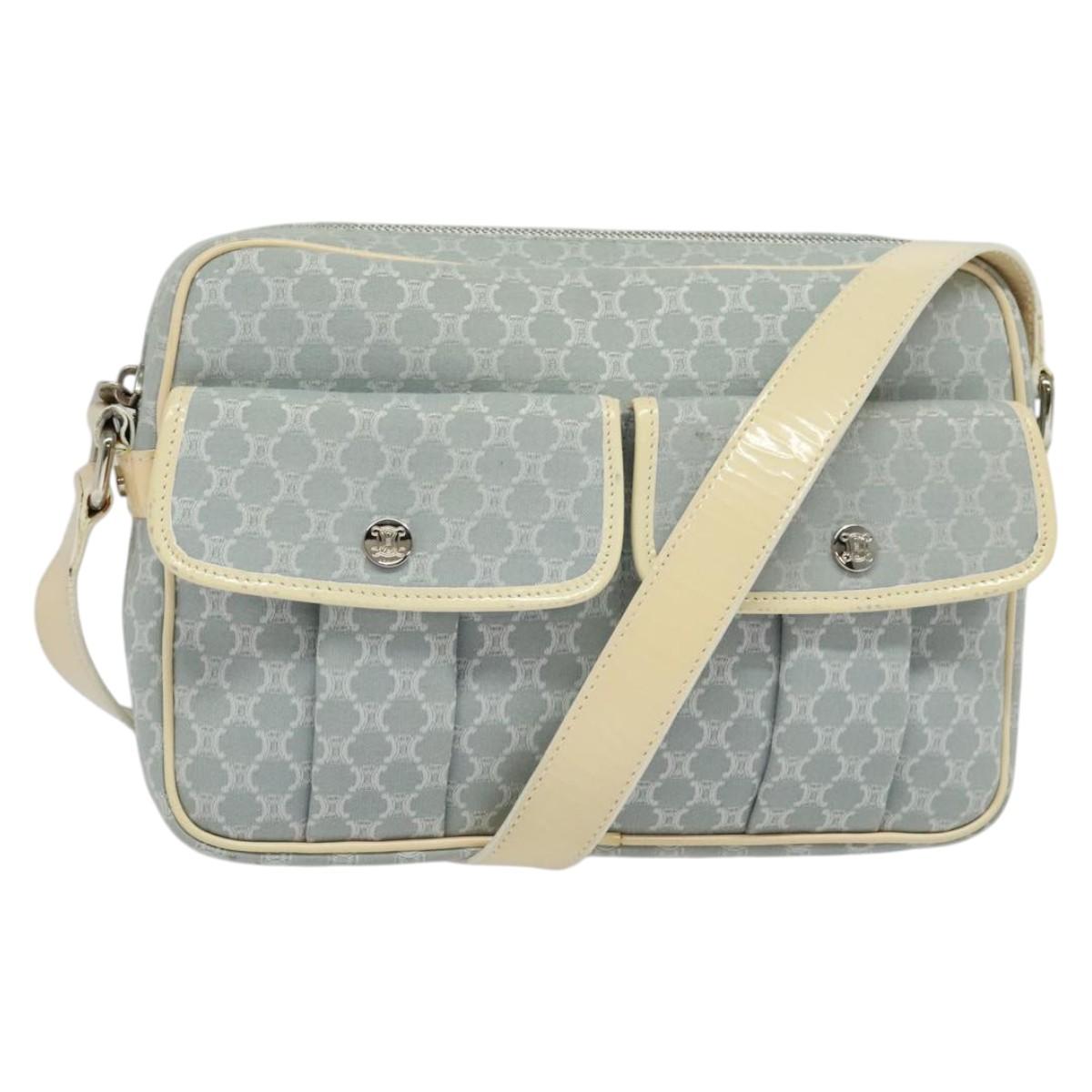 CELINE Macadam Canvas Shoulder Bag Light Blue Silver Auth 138328