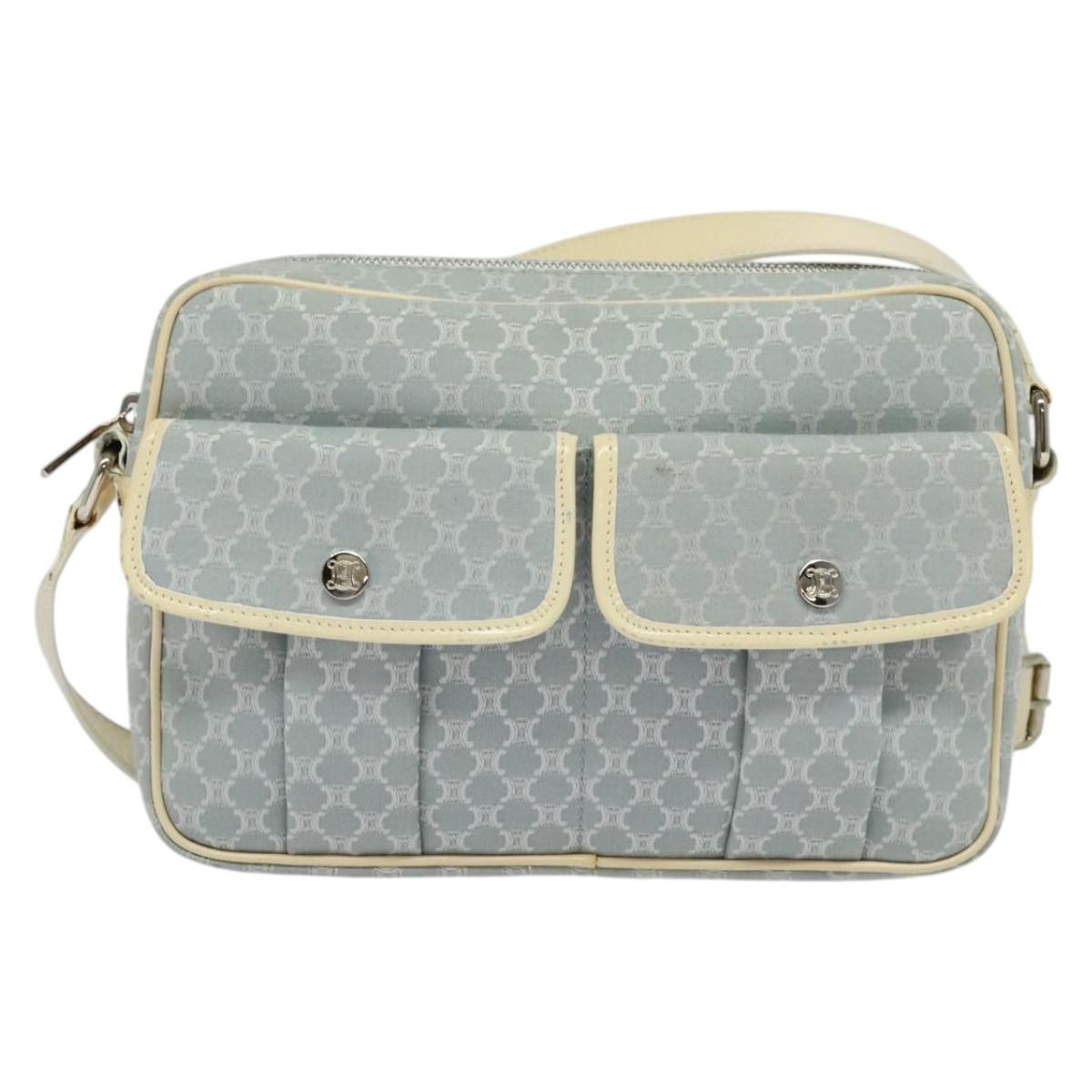 CELINE Macadam Canvas Shoulder Bag Light Blue Silver Auth 138328
