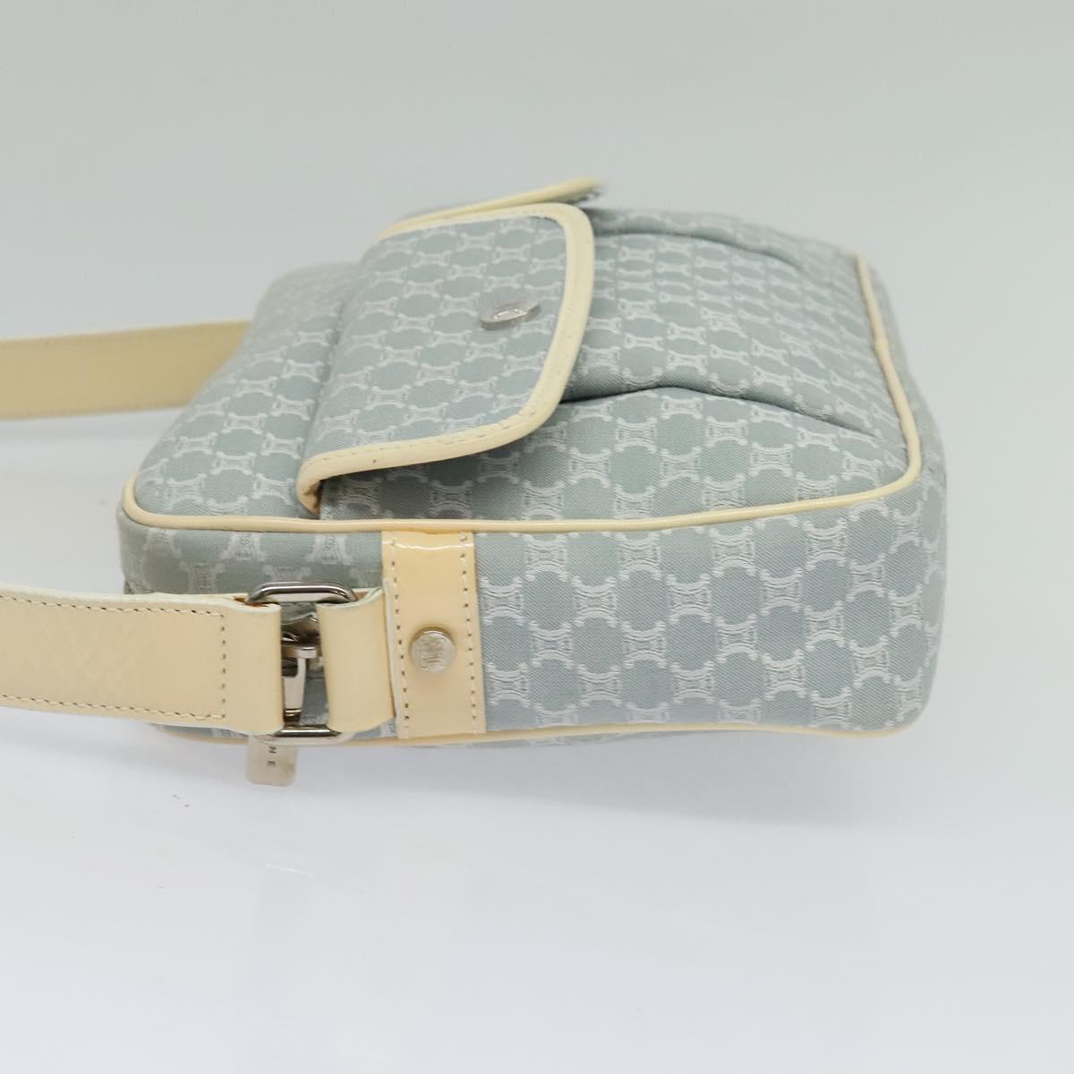 CELINE Macadam Canvas Shoulder Bag Light Blue Silver Auth 138328