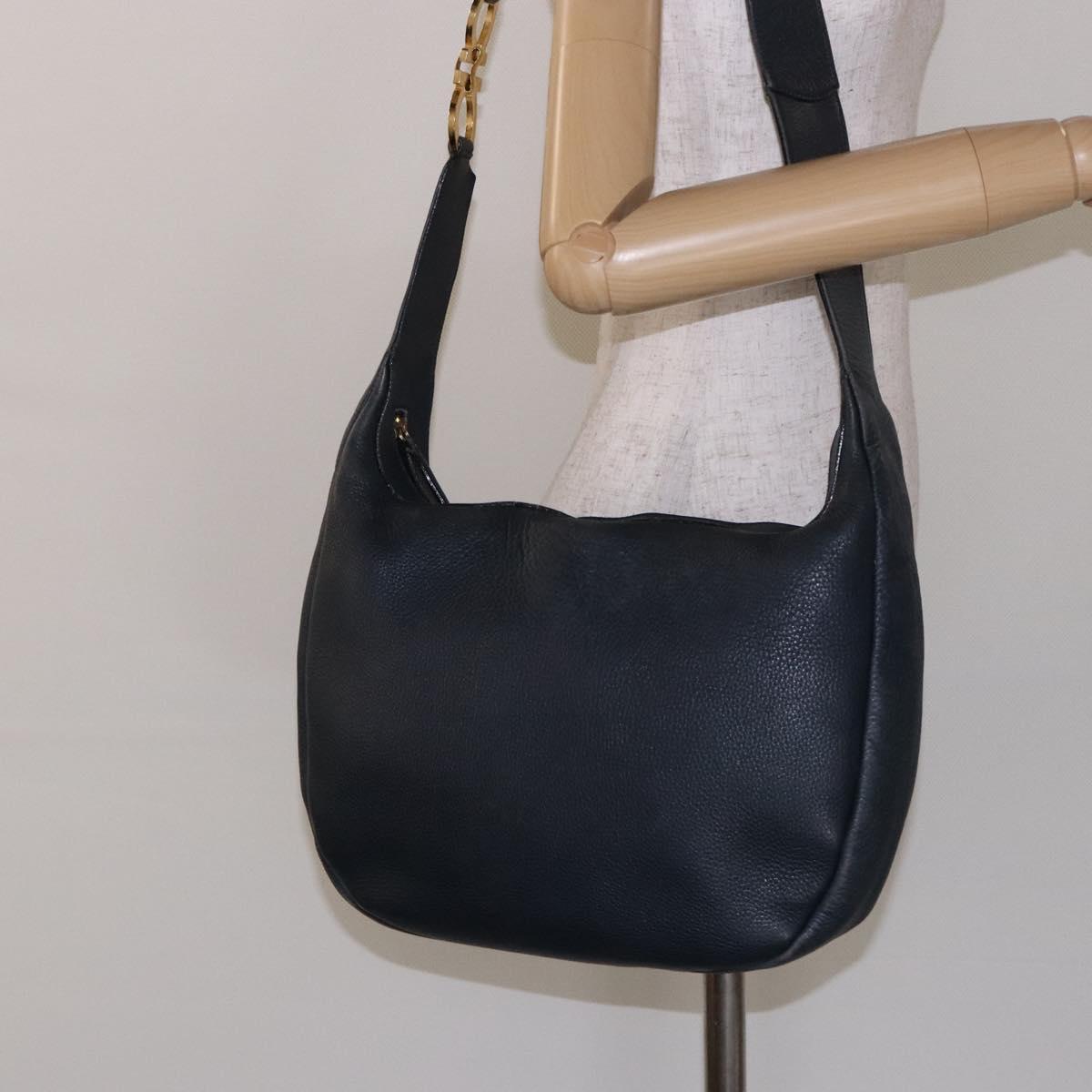 Salvatore Ferragamo Gancini Shoulder Bag Leather Navy Gold Auth 138329