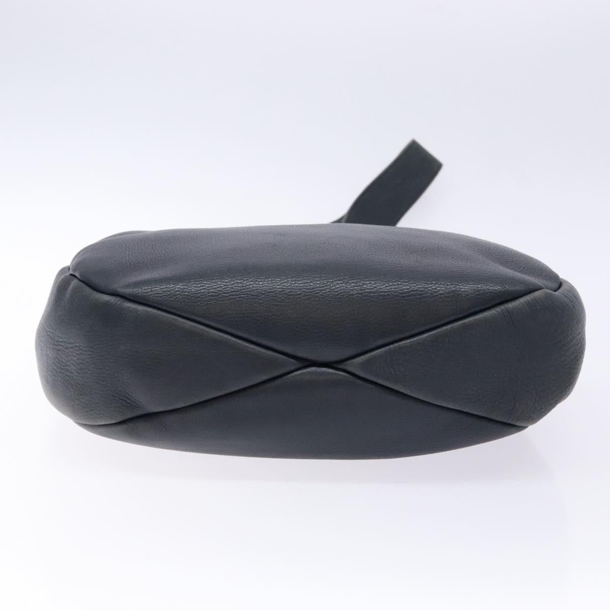 Salvatore Ferragamo Gancini Shoulder Bag Leather Navy Gold Auth 138329