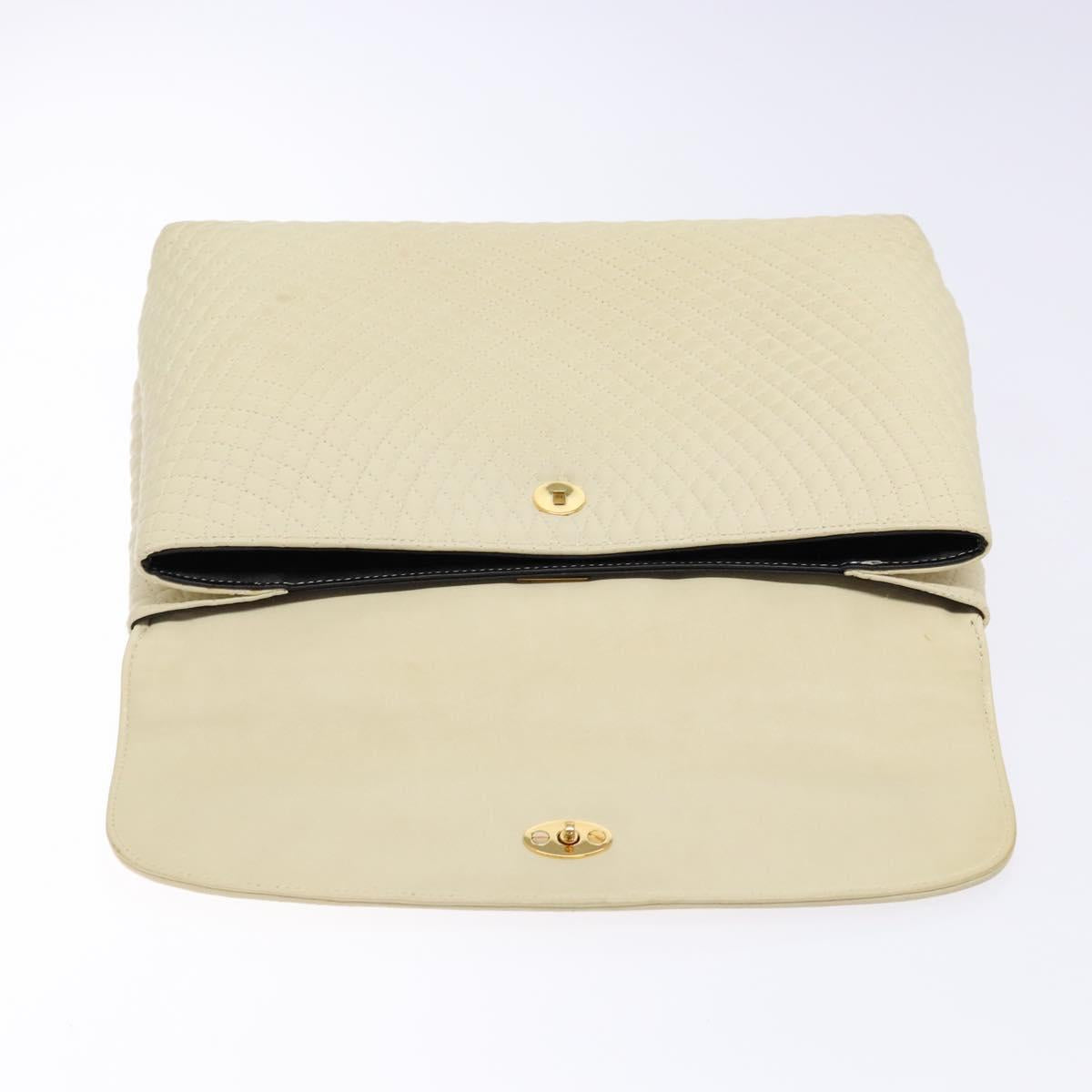 BALLY Hand Bag Leather Ivory Gold Auth 138341