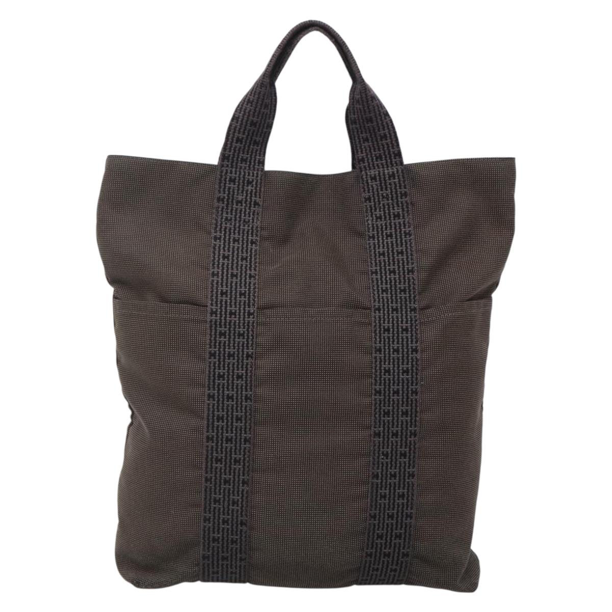 HERMES Her Line Hand Bag Canvas Gray Silver Auth 138345