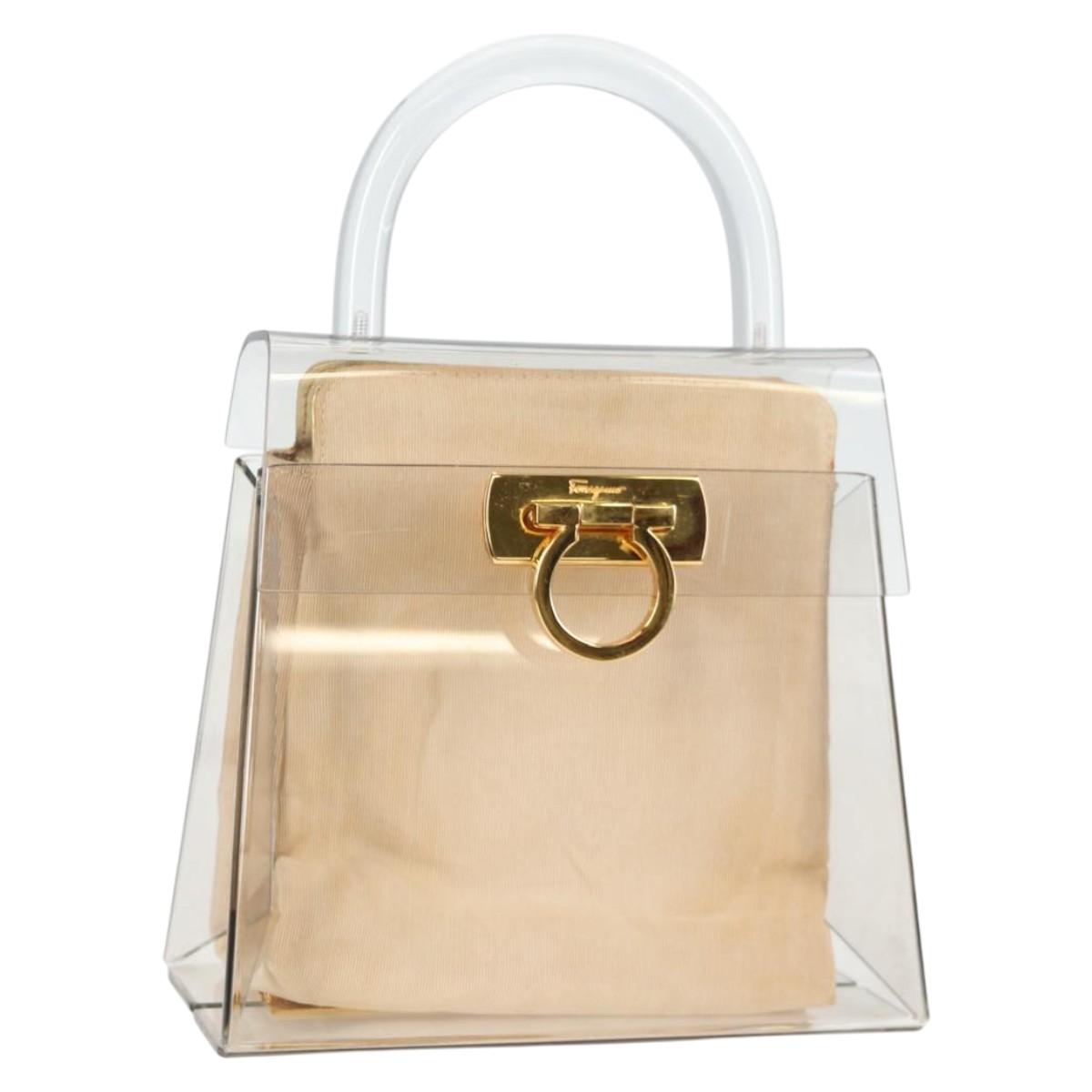 Salvatore Ferragamo Hand Bag Plastic Clear Gold Auth 138346SAV