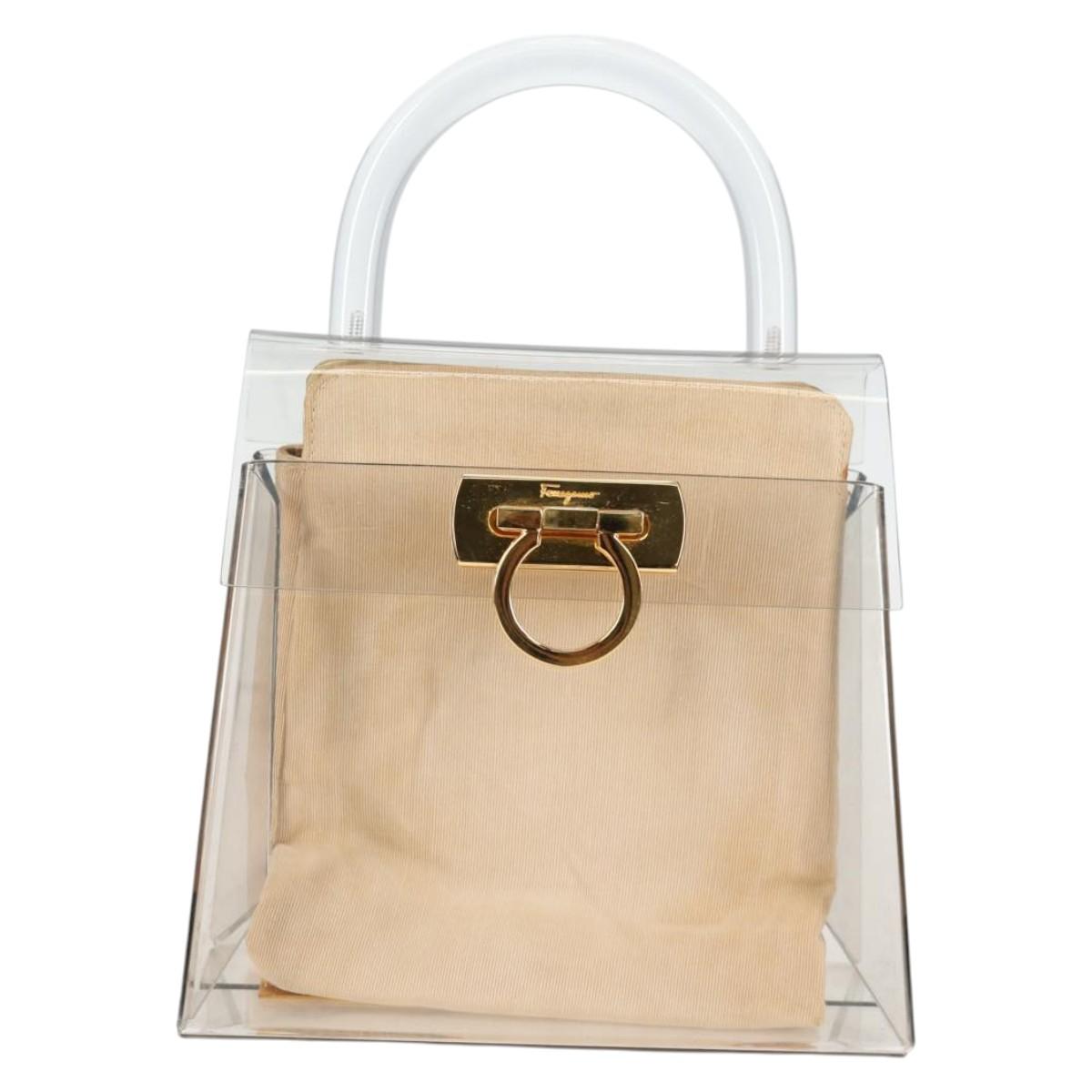 Salvatore Ferragamo Hand Bag Plastic Clear Gold Auth 138346SAV