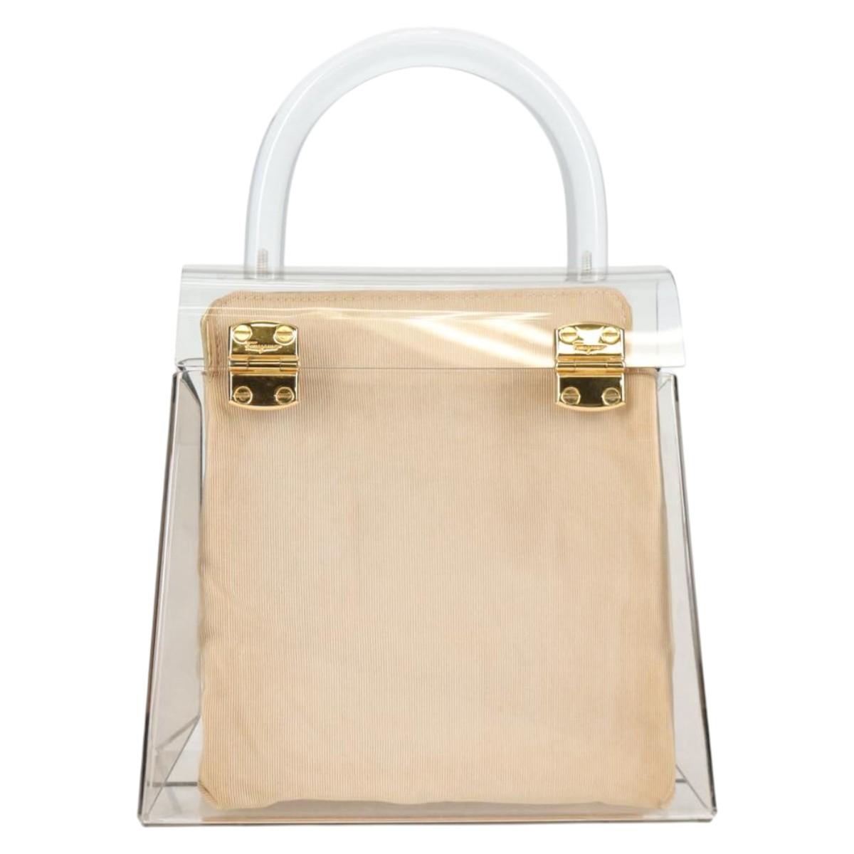 Salvatore Ferragamo Hand Bag Plastic Clear Gold Auth 138346SAV