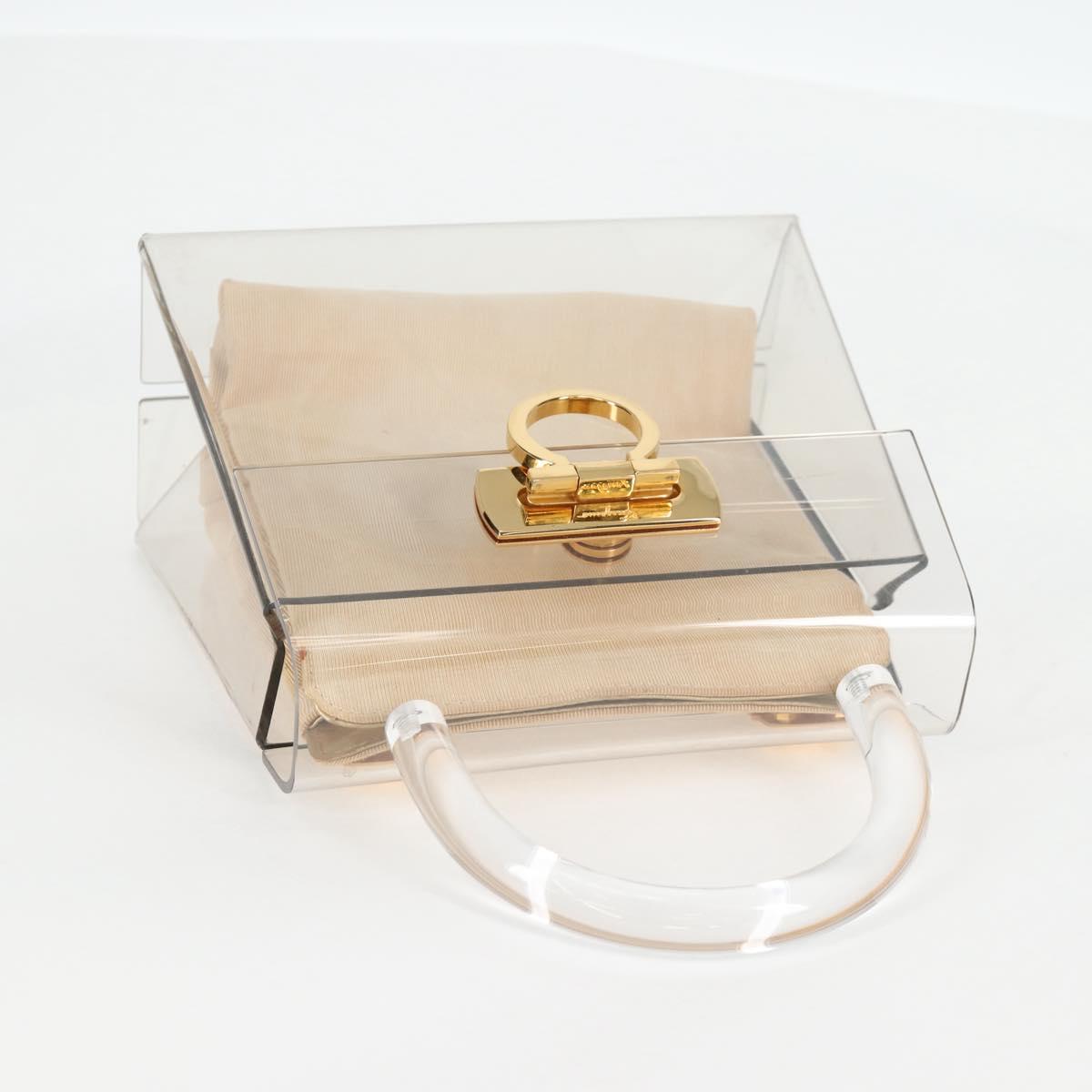 Salvatore Ferragamo Hand Bag Plastic Clear Gold Auth 138346SAV