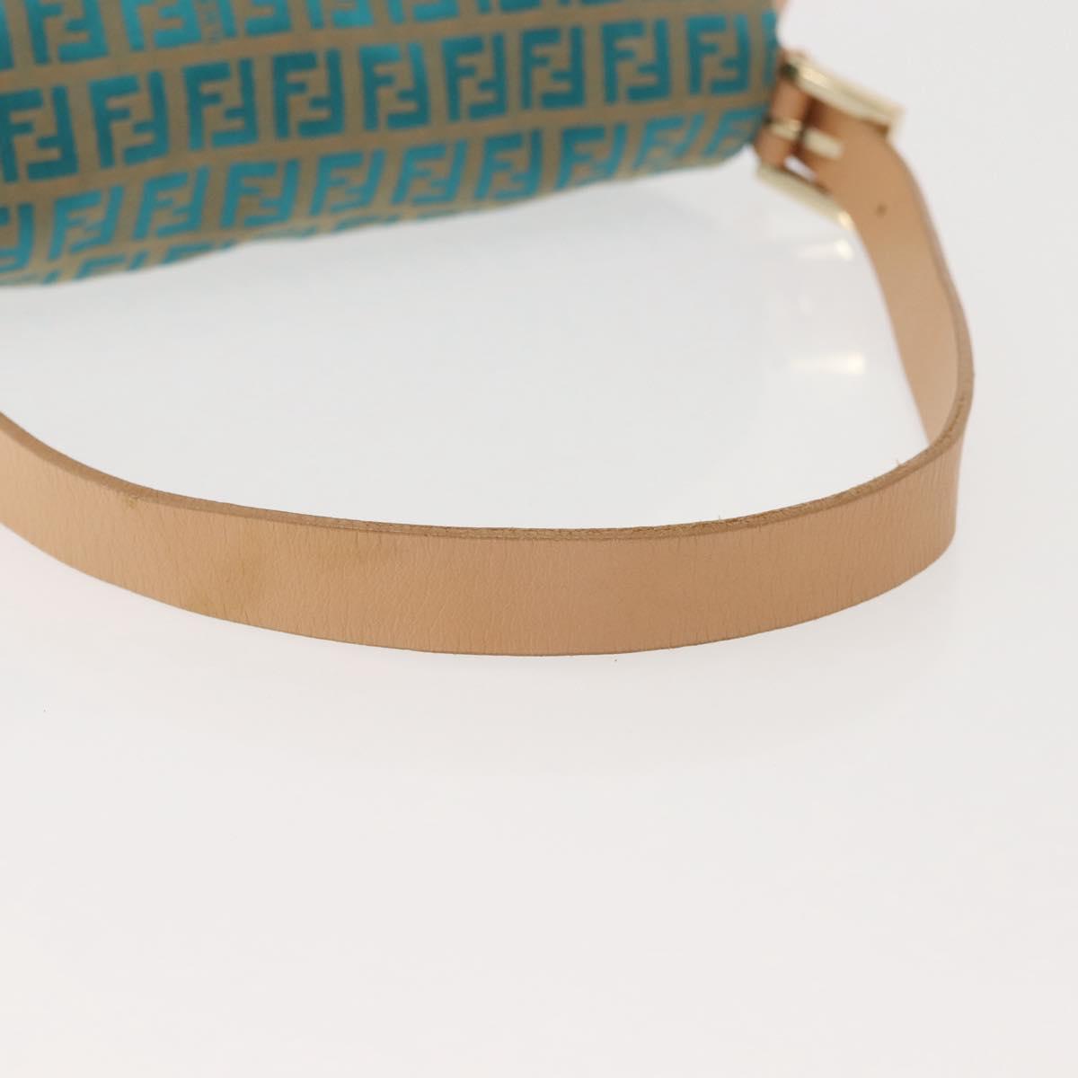 FENDI Zucchino Canvas Mamma Baguette Shoulder Bag Gold Green Auth 138349