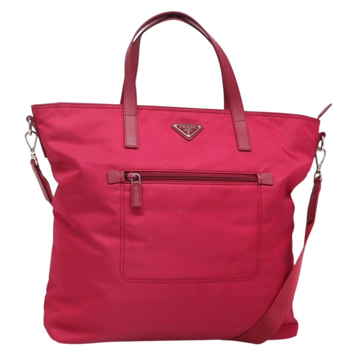 PRADA Tote Bag Nylon 2way Pink Silver Auth 138350