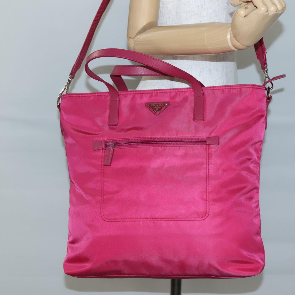 PRADA Tote Bag Nylon 2way Pink Silver Auth 138350