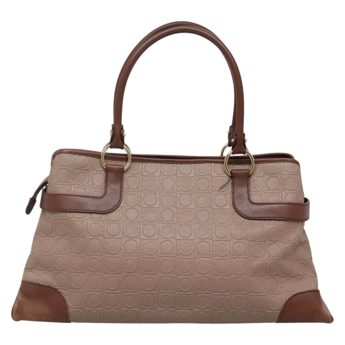 Salvatore Ferragamo Gancini Tote Bag Leather Brown Gold Auth 138354