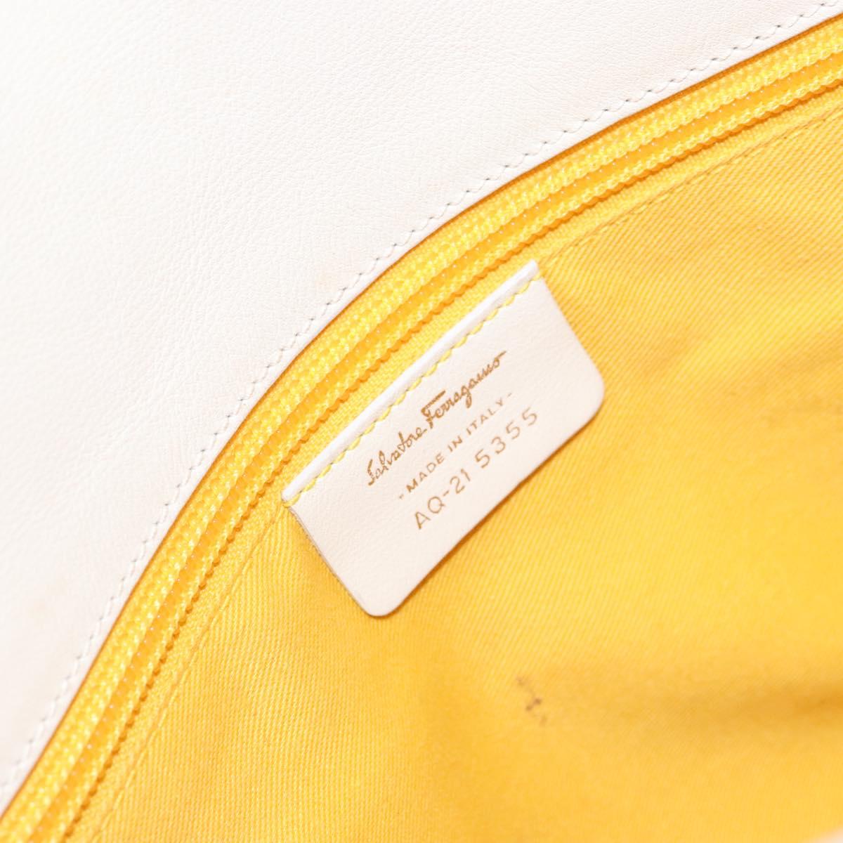 Salvatore Ferragamo Gancini Tote Bag Leather White gold Auth 138355