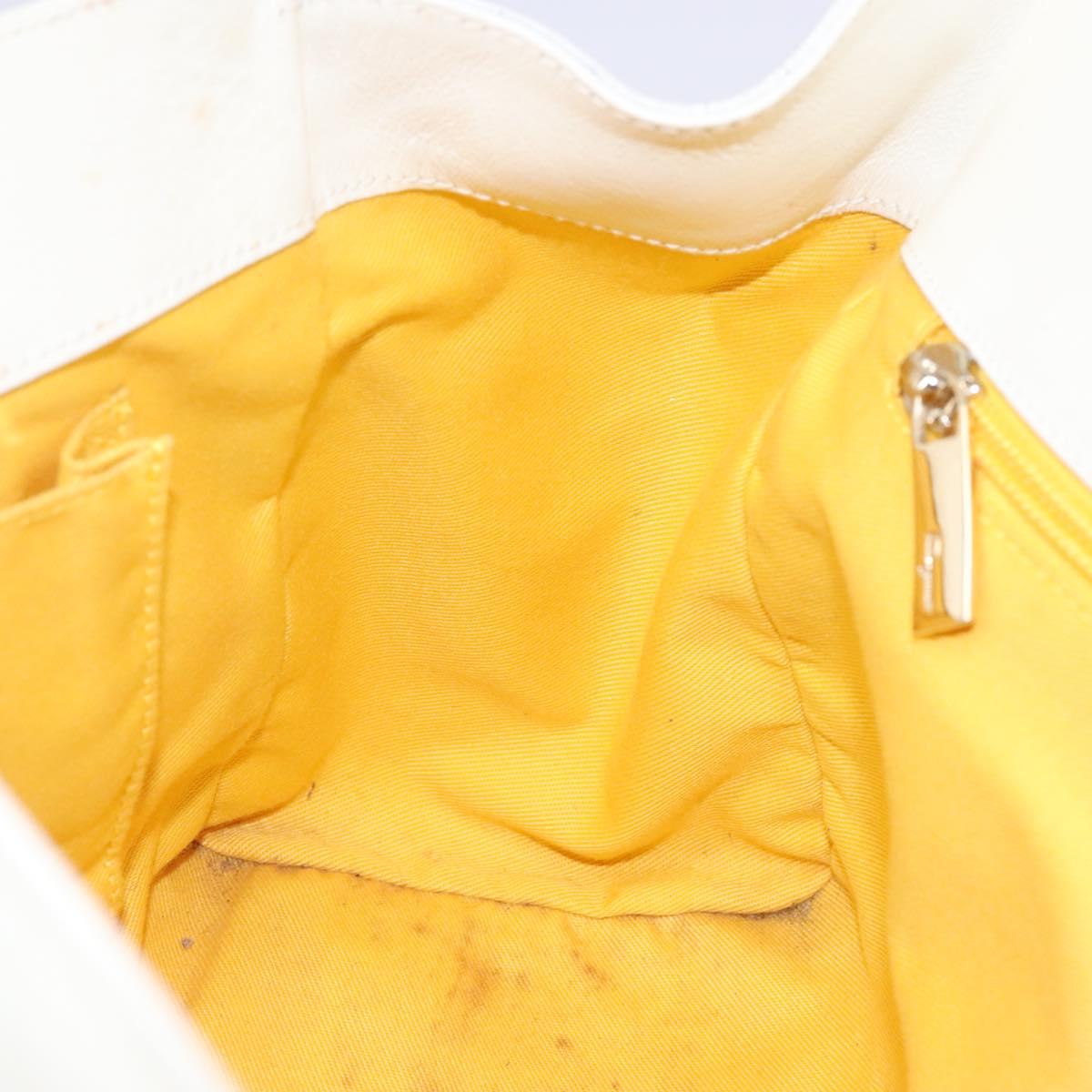 Salvatore Ferragamo Gancini Tote Bag Leather White gold Auth 138355