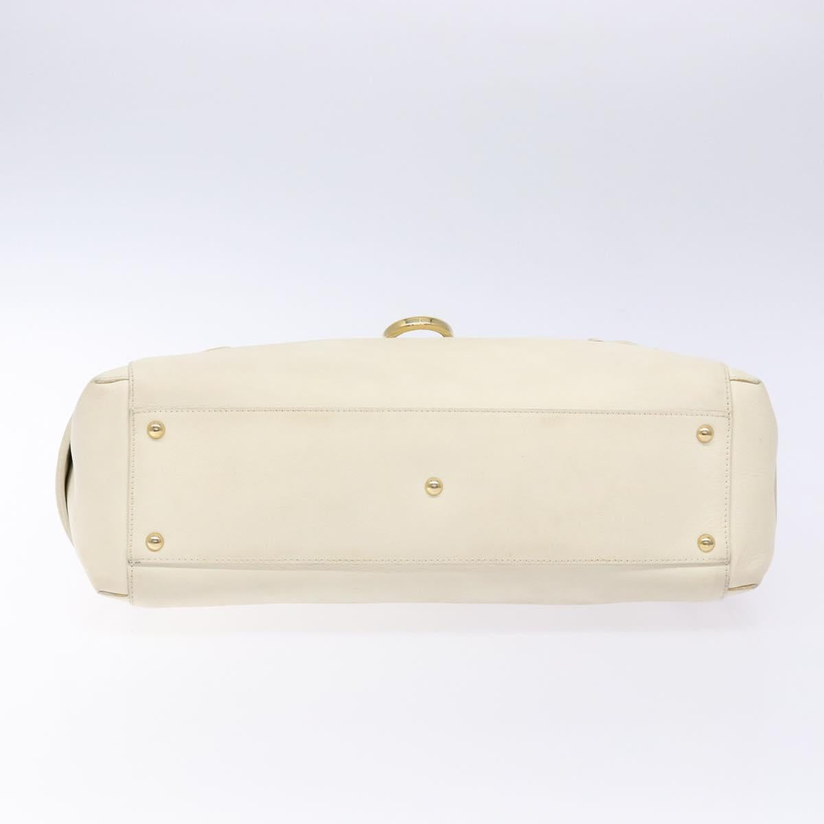 Salvatore Ferragamo Gancini Tote Bag Leather White gold Auth 138355