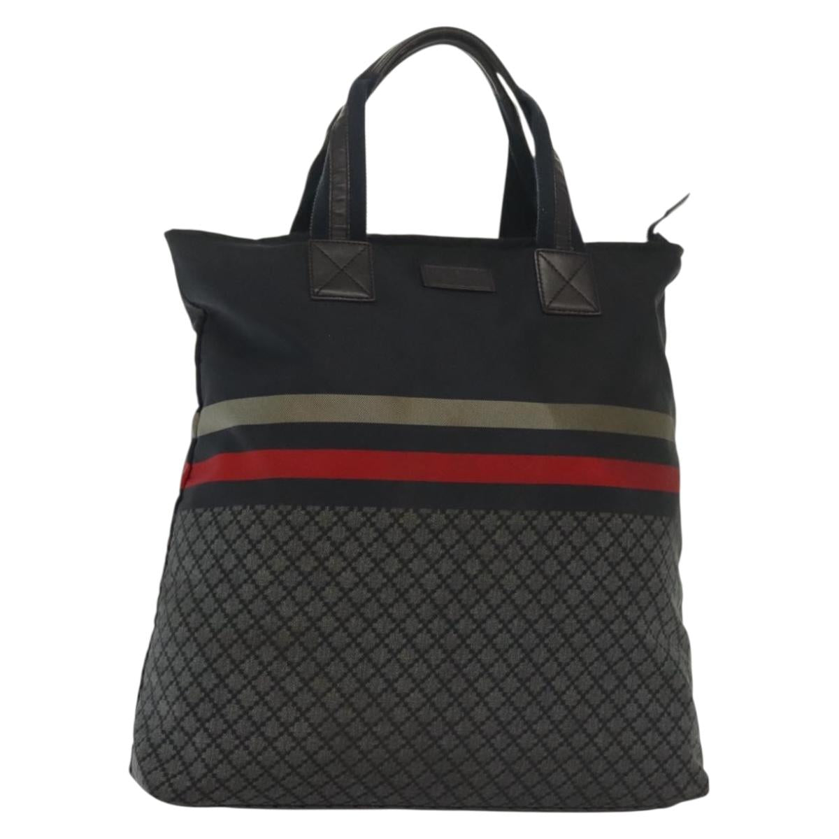 GUCCI Diamante Hand Bag Nylon Navy Gray Silver 268112 Auth 138357
