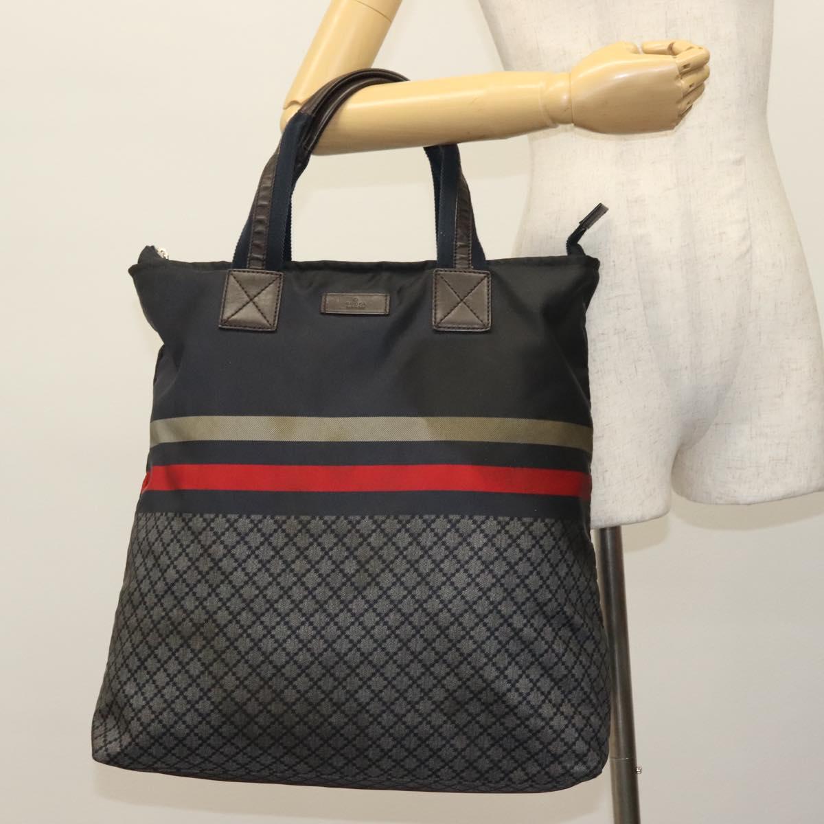 GUCCI Diamante Hand Bag Nylon Navy Gray Silver 268112 Auth 138357