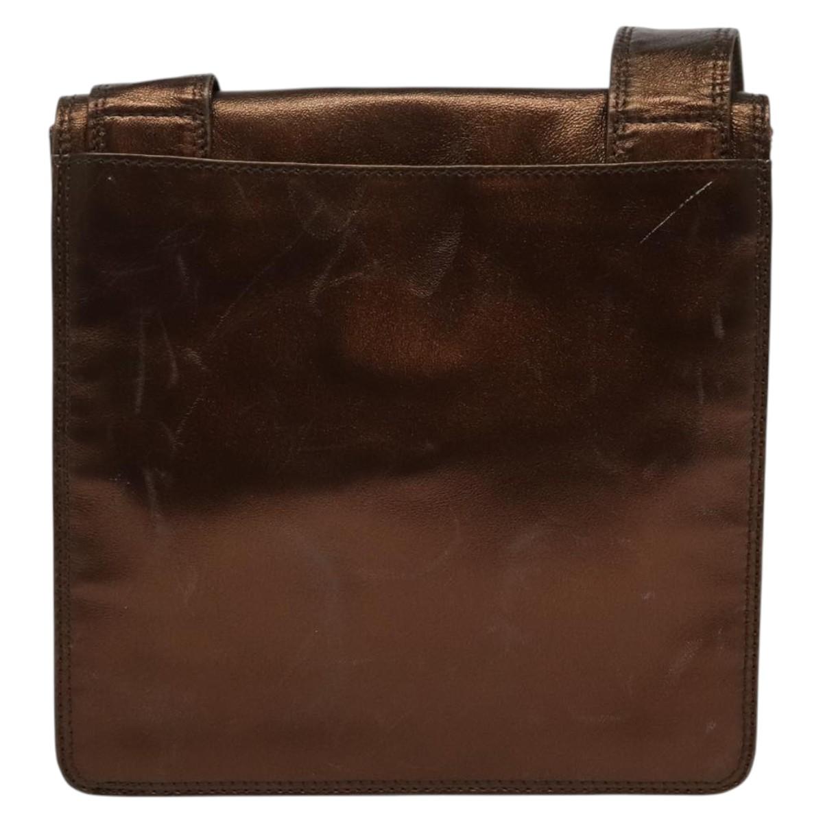 CHANEL Shoulder Bag Leather Brown CC Auth 138366