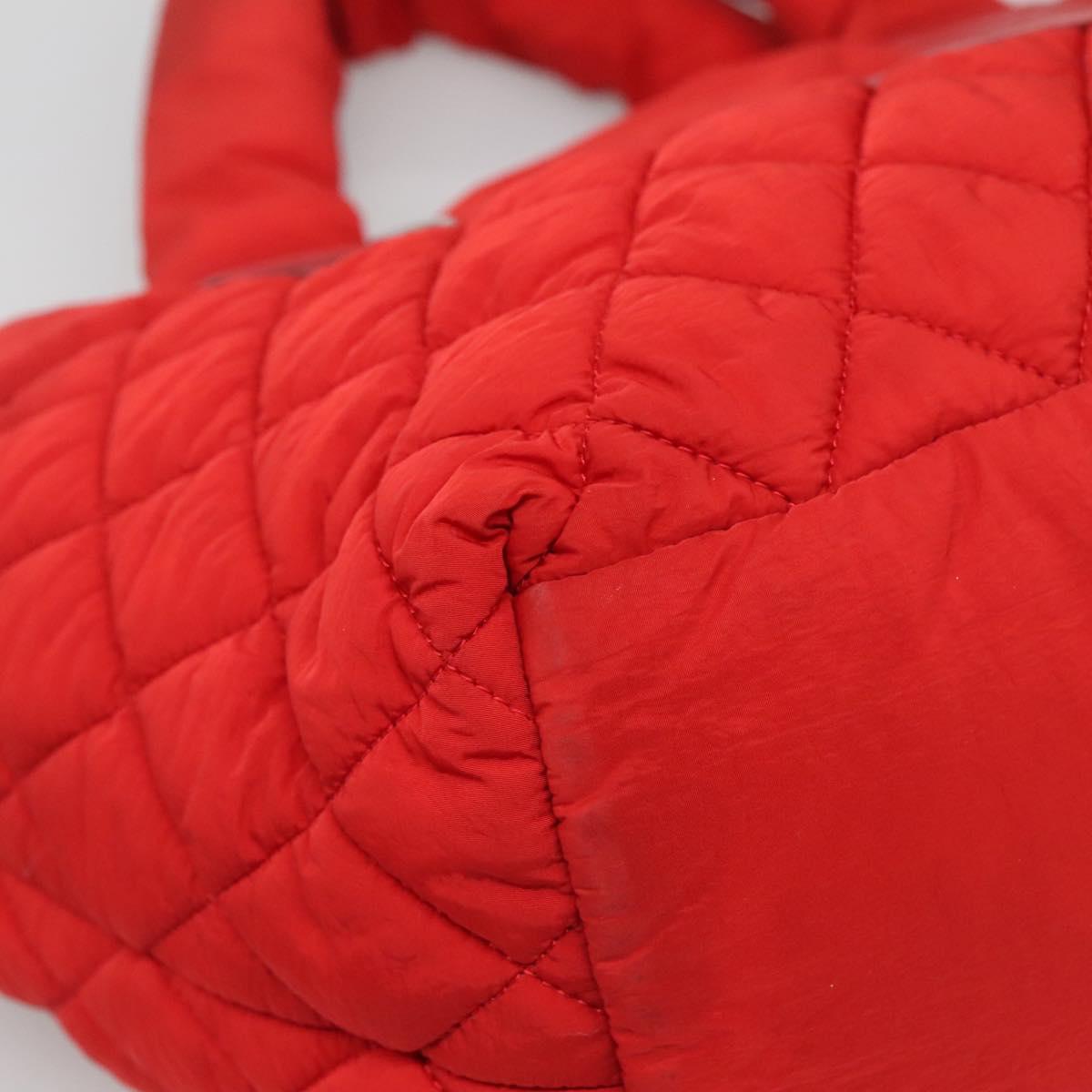 CHANEL Coco Cocoon Hand Bag Nylon Red Silver CC Auth 138367