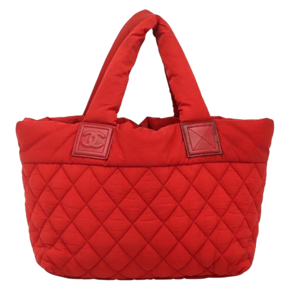 CHANEL Coco Cocoon Hand Bag Nylon Red Silver CC Auth 138367
