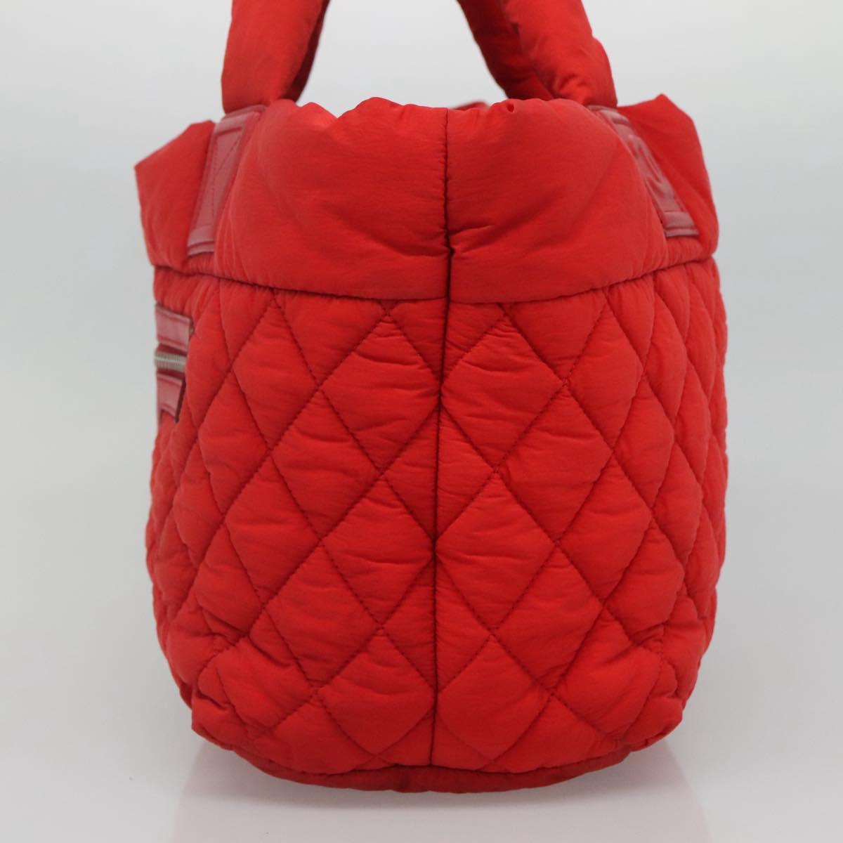 CHANEL Coco Cocoon Hand Bag Nylon Red Silver CC Auth 138367
