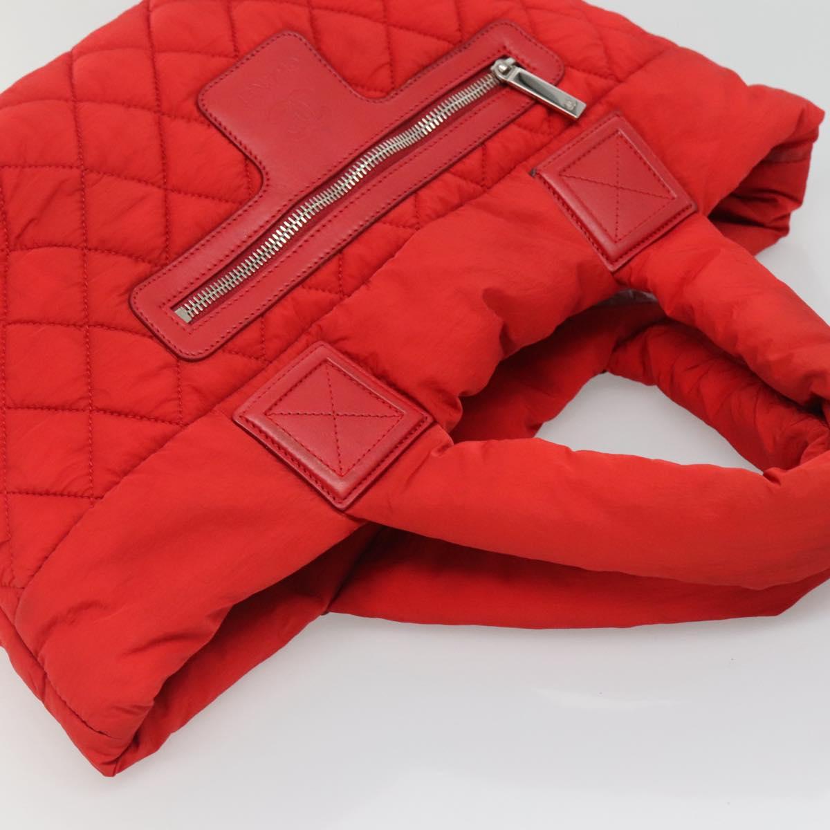 CHANEL Coco Cocoon Hand Bag Nylon Red Silver CC Auth 138367