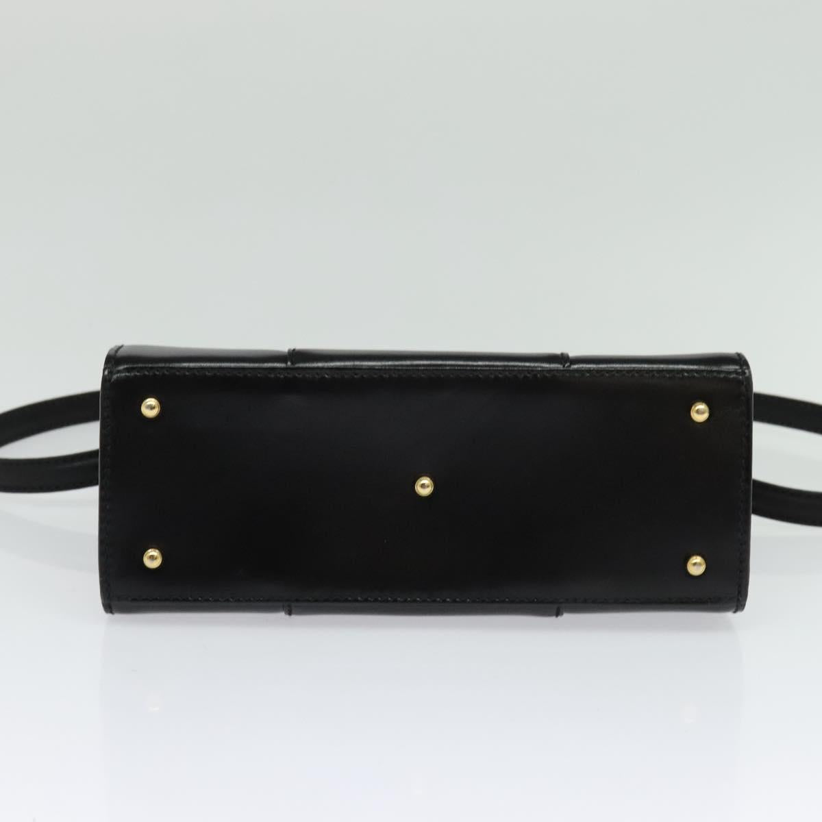 GUCCI Hand Bag Leather 2way Black Gold Auth 138368