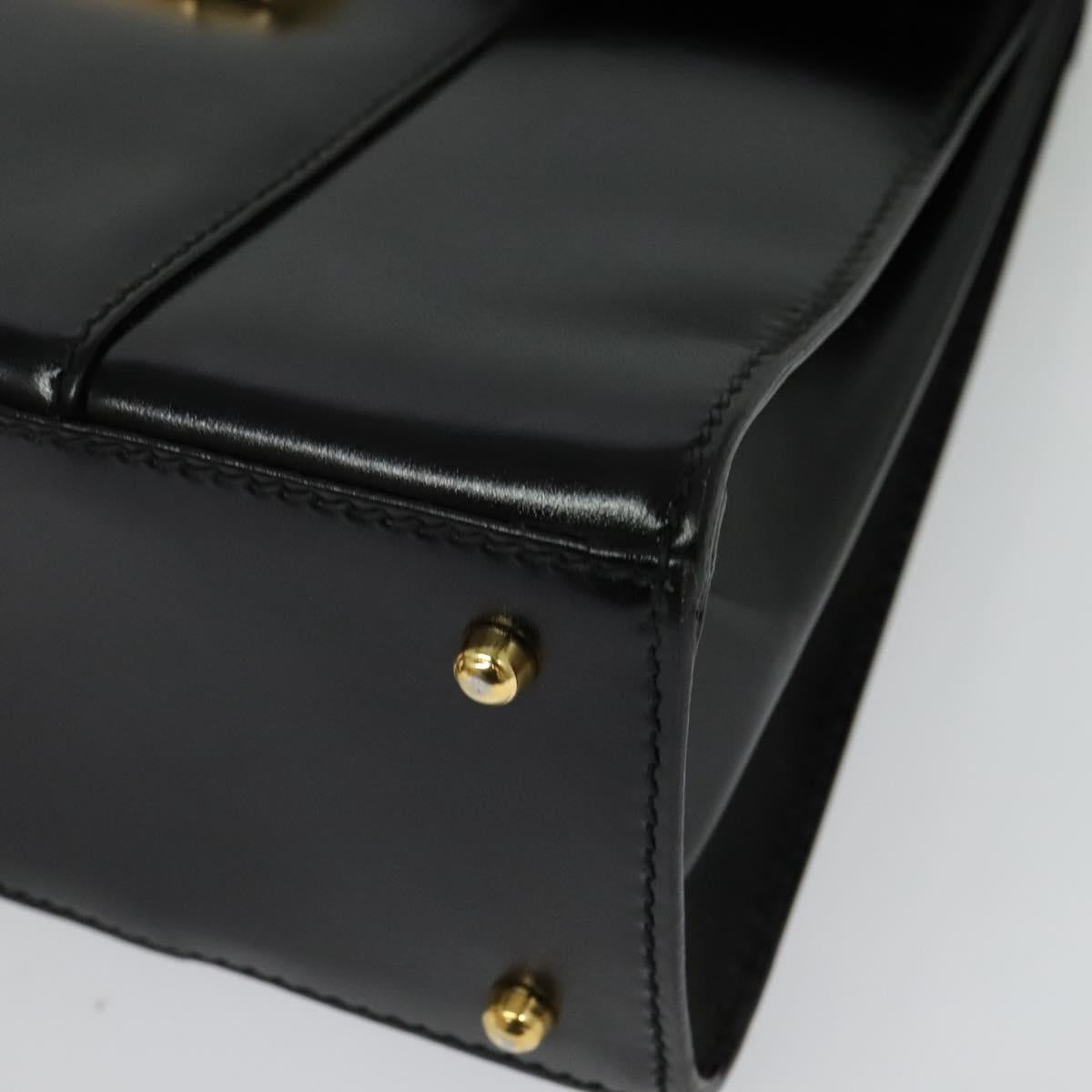 GUCCI Hand Bag Leather 2way Black Gold Auth 138368