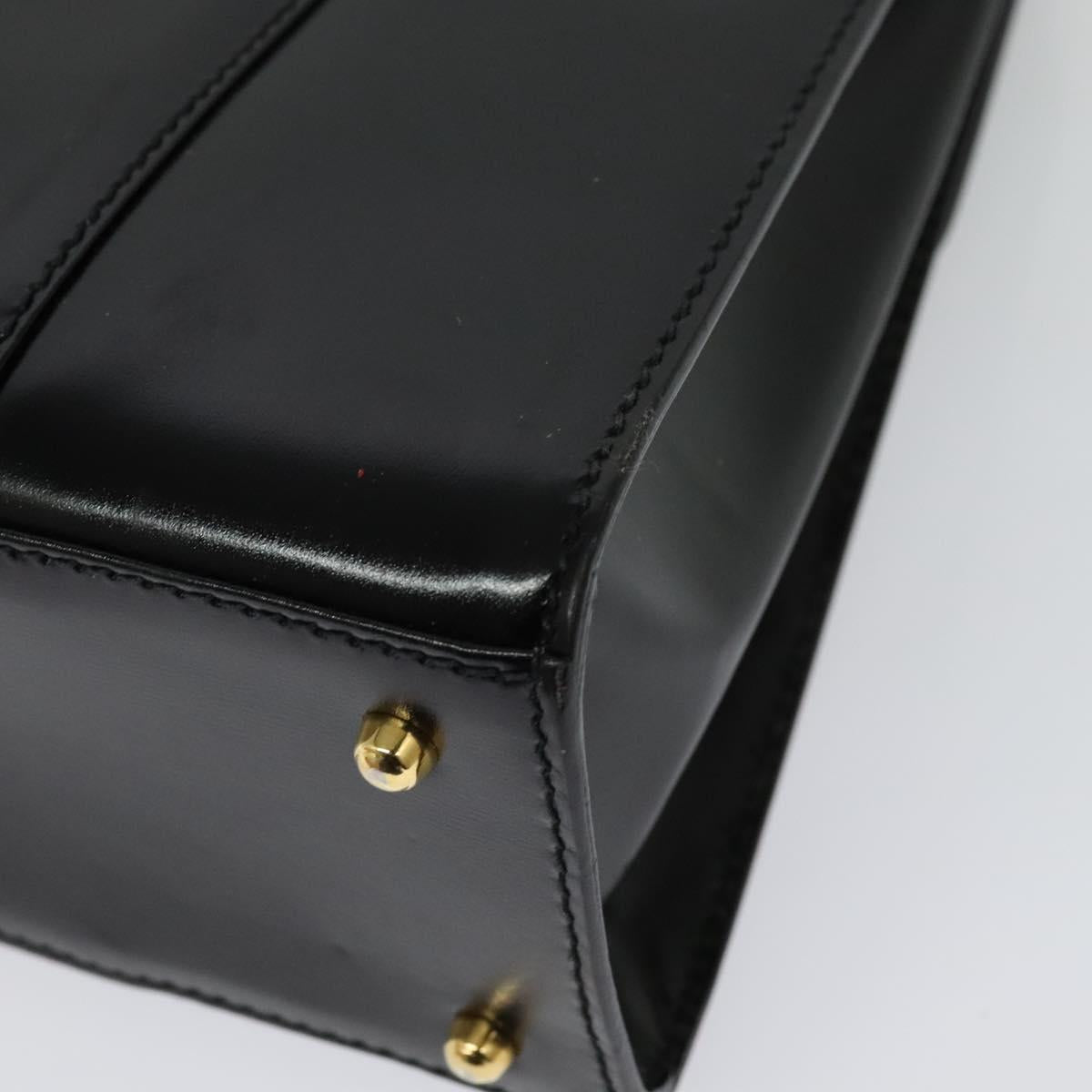 GUCCI Hand Bag Leather 2way Black Gold Auth 138368