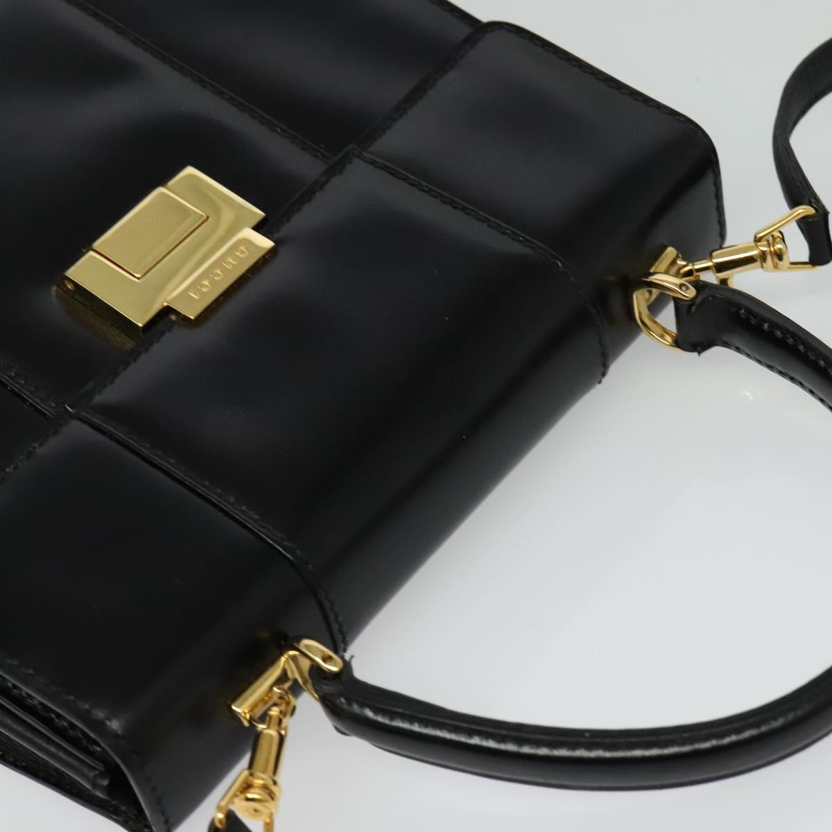 GUCCI Hand Bag Leather 2way Black Gold Auth 138368