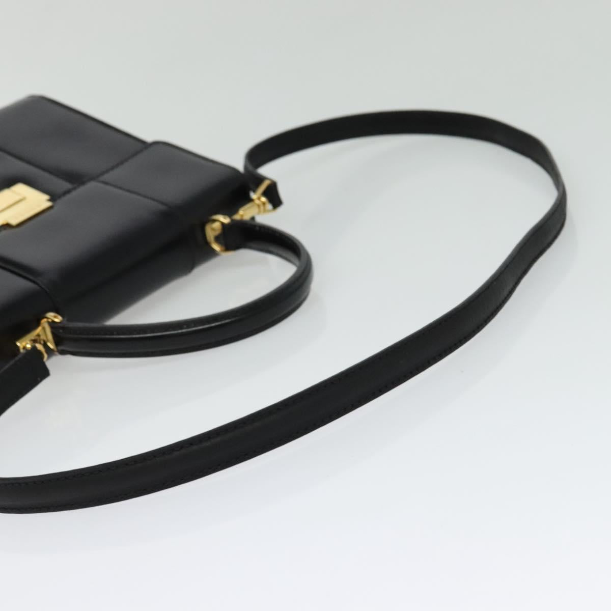 GUCCI Hand Bag Leather 2way Black Gold Auth 138368