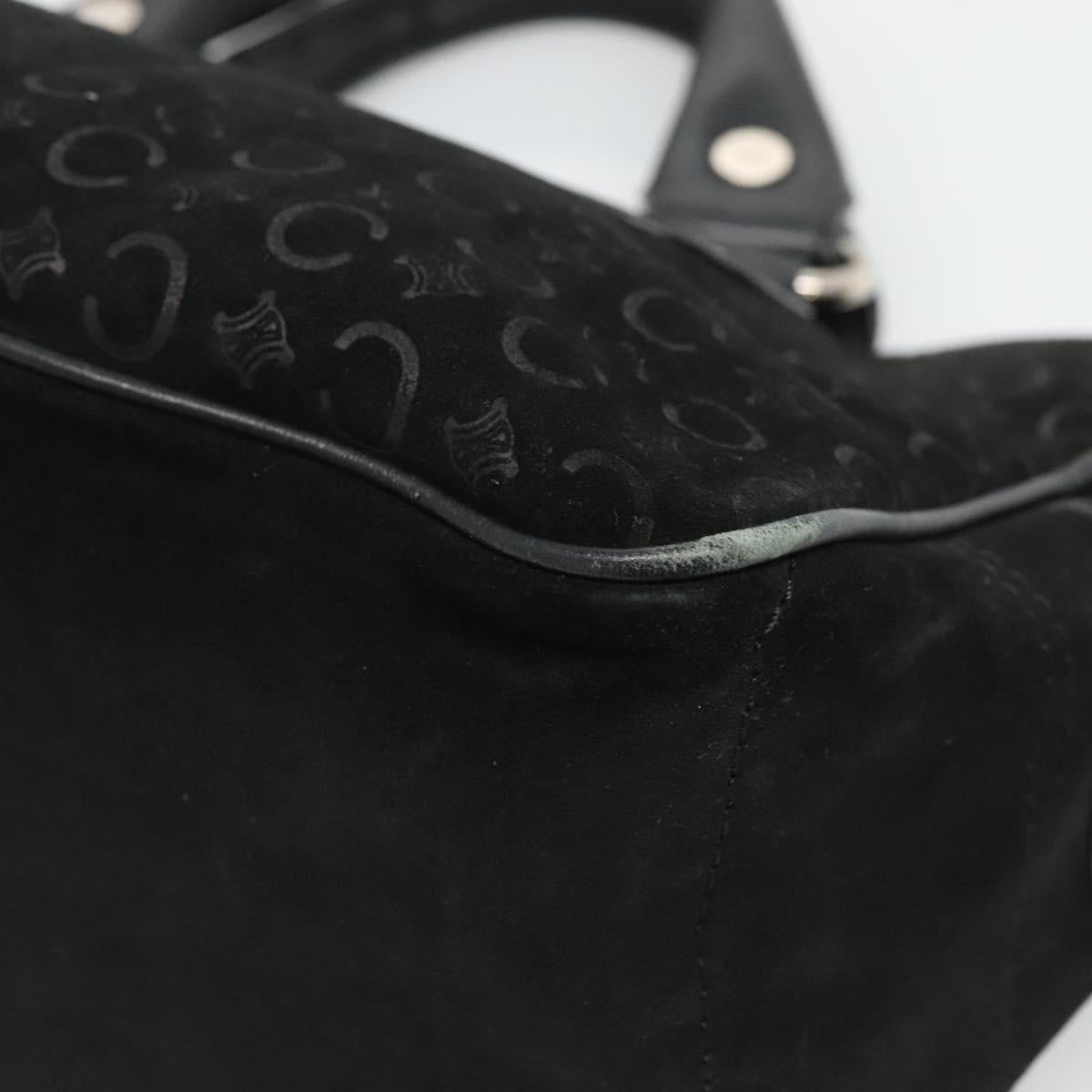 CELINE C Macadam Canvas Hand Bag Suede Black Silver Auth 138370
