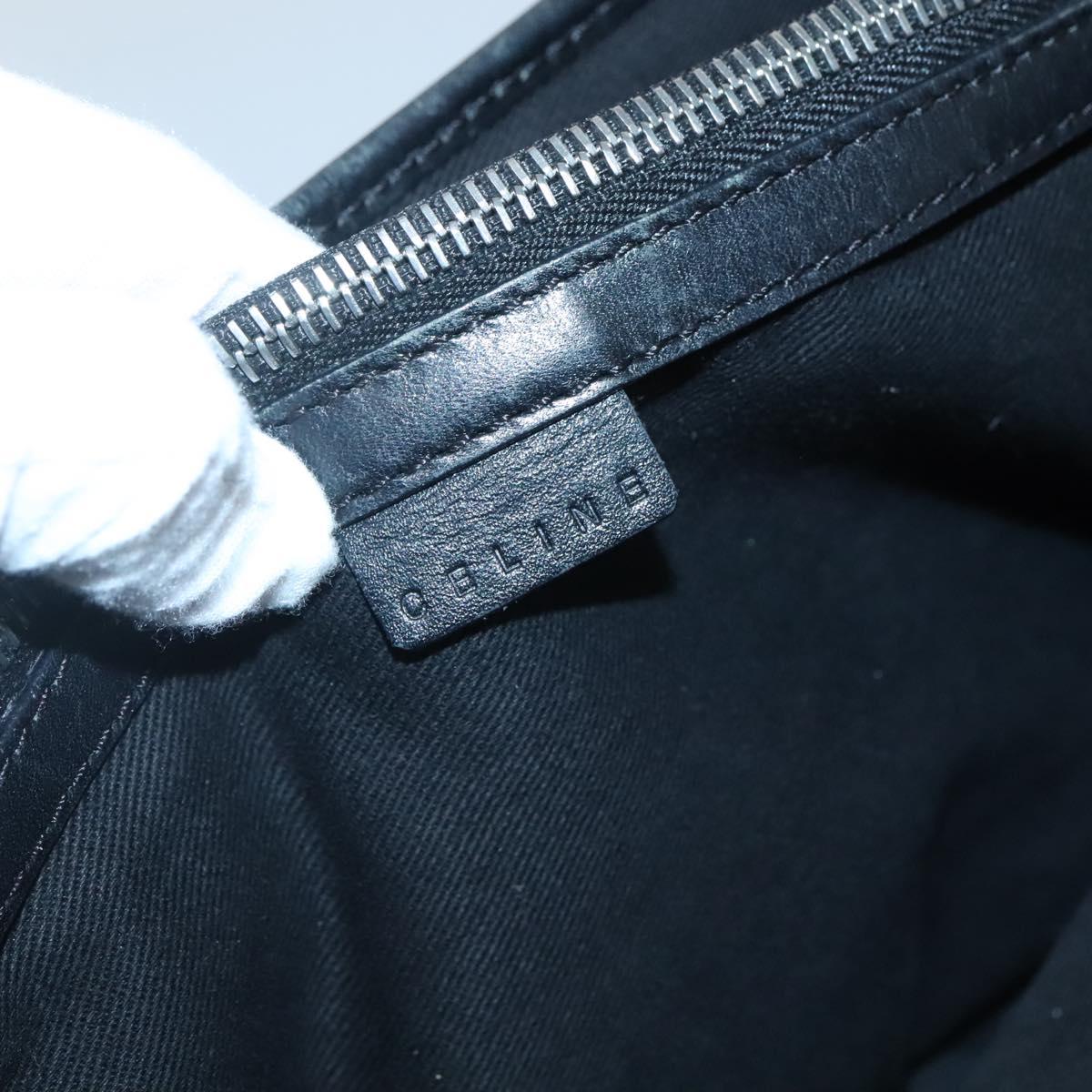 CELINE C Macadam Canvas Hand Bag Suede Black Silver Auth 138370