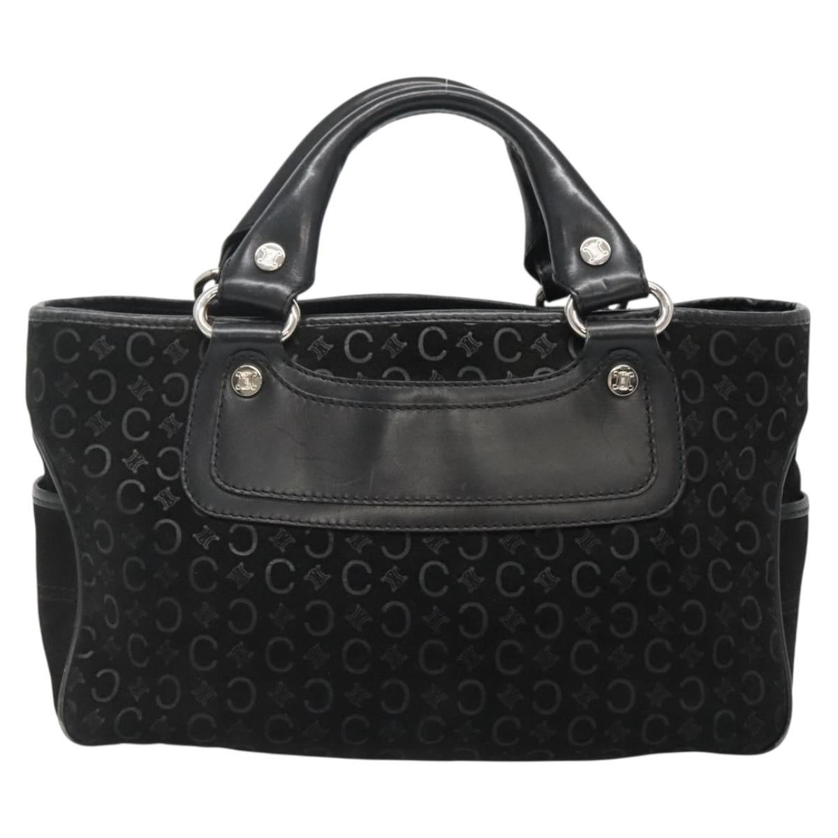 CELINE C Macadam Canvas Hand Bag Suede Black Silver Auth 138370